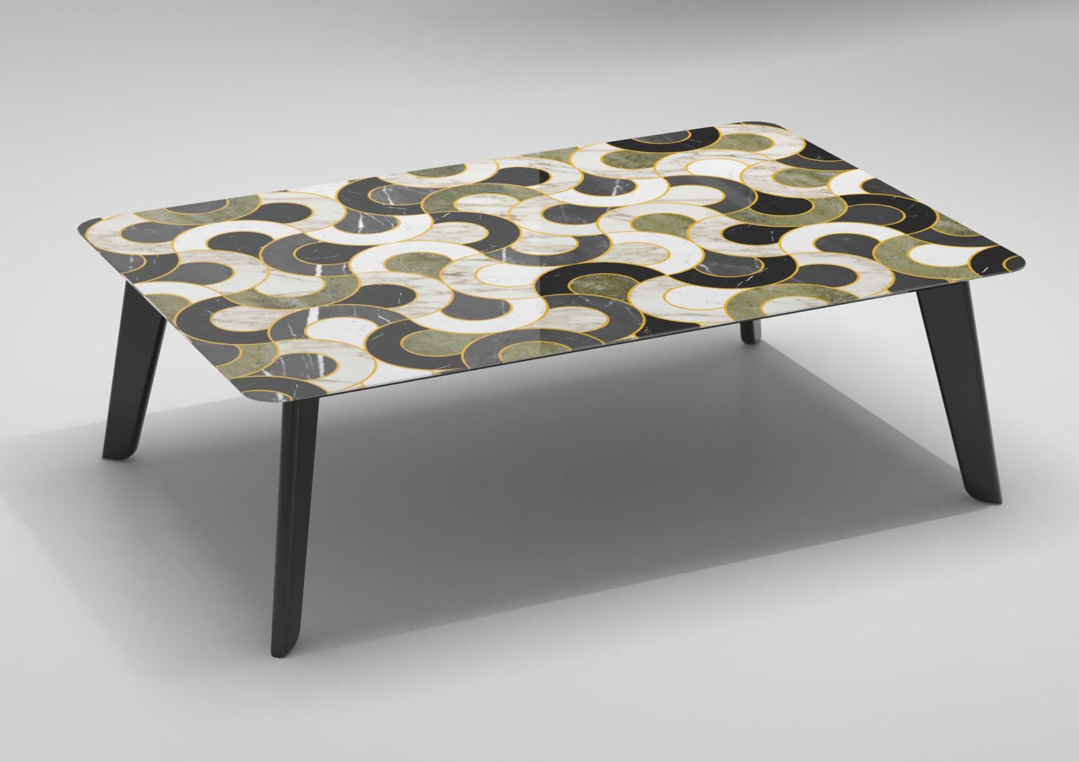 Autre Table d'appoint à pieds en bois massif avec peinture métallique mate et plateau en Vetrite en vente