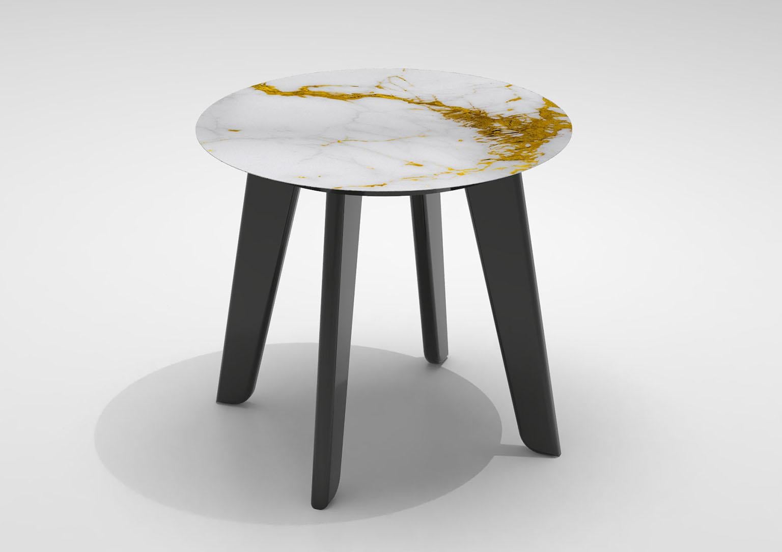 Modern Side Table Solid Timber Legs in Matt Metallic Paint and Top in Vetrite For Sale