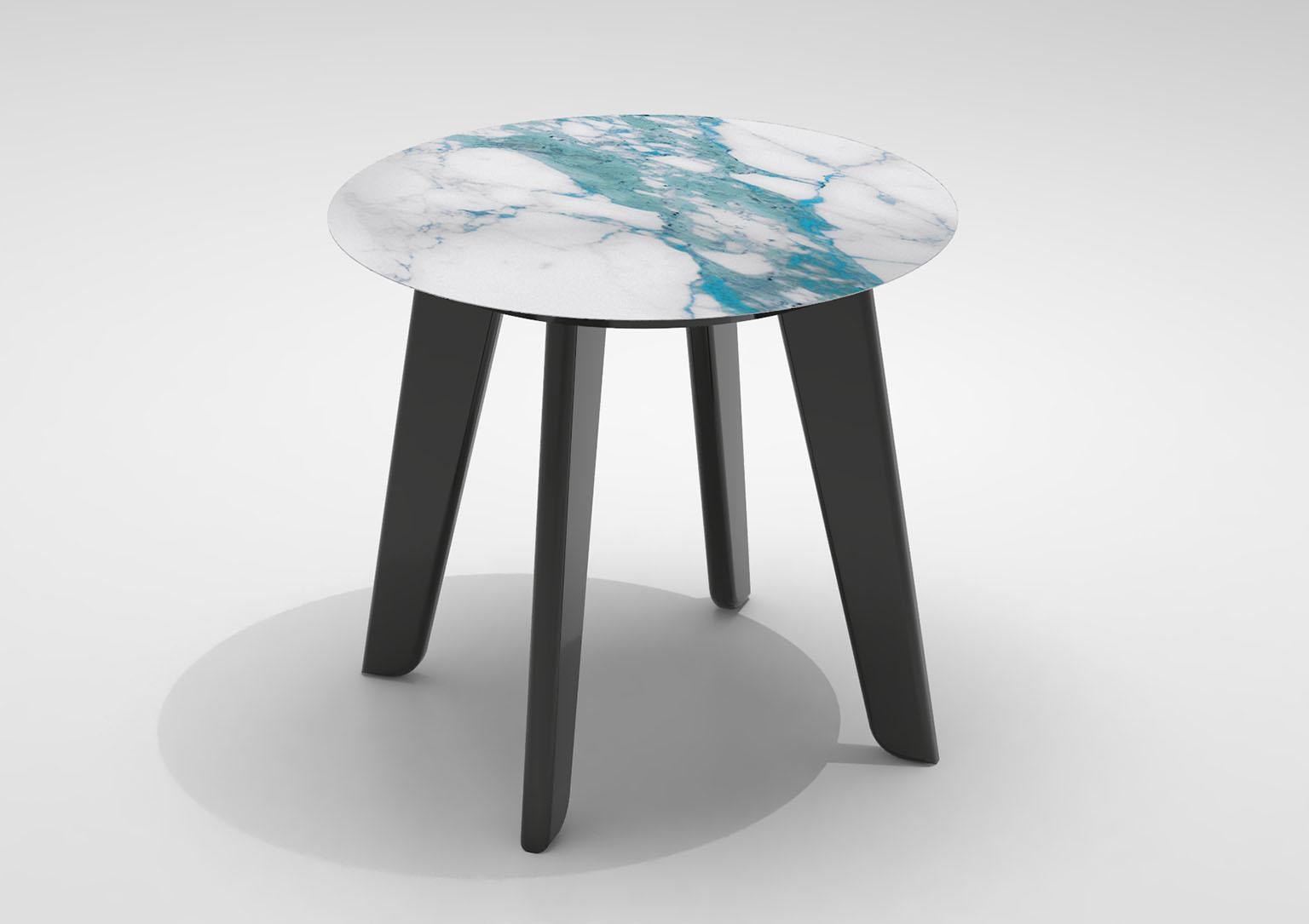 Contemporary Side Table Solid Timber Legs in Matt Metallic Paint and Top in Vetrite For Sale