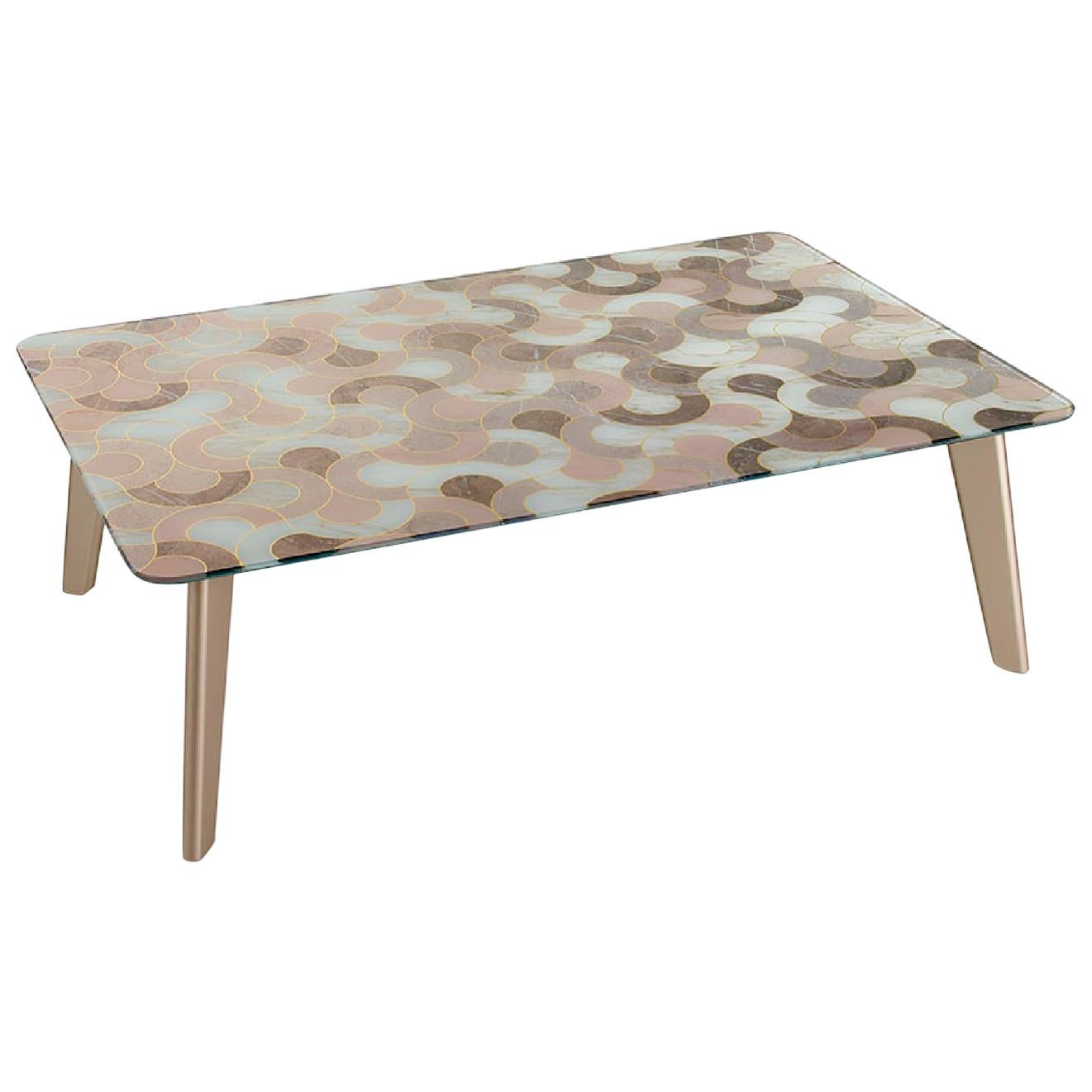 Table d'appoint à pieds en bois massif avec peinture métallique mate et plateau en Vetrite