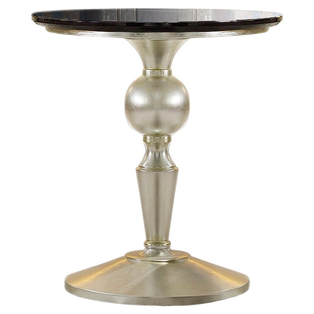 Side Table Solid Wood Patinated Champagne Finish Top Black Aziz marble