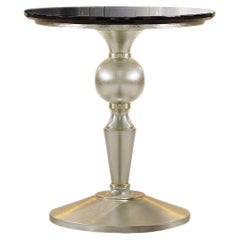 Side Table Solid Wood Patinated Champagne Finish Top Black Aziz marble