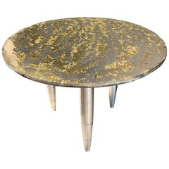 Side Table Star Dust "Sun light", Melted Pewter, Brass Grains, Crystal Resin