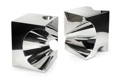 Side or End Table Abstract Sculpture Cube Square Mirror Steel Collectible Design