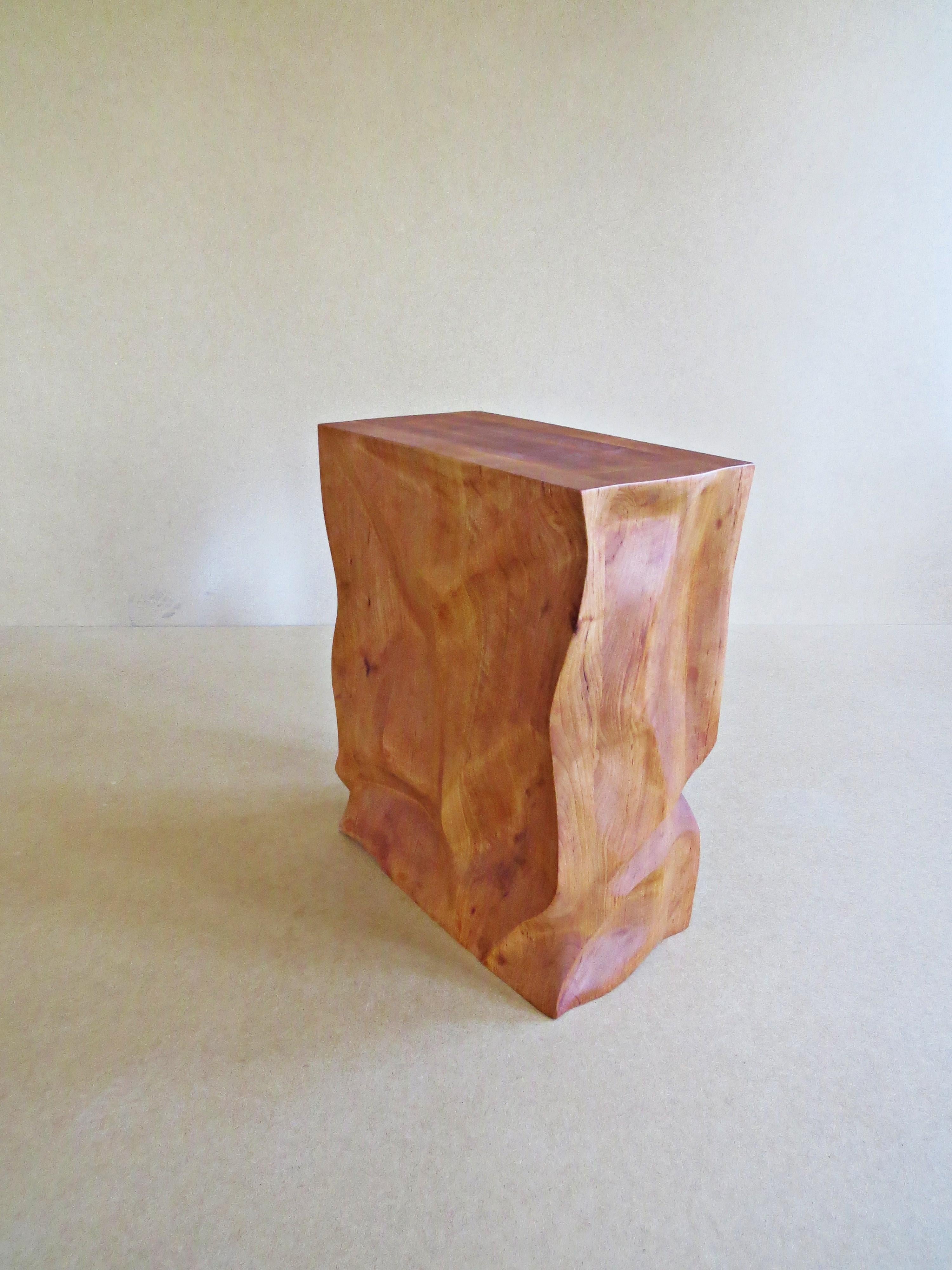 Hand-Crafted Modern, European, 21st Century, Side Table, Stool, Solid Wood, Sculptural