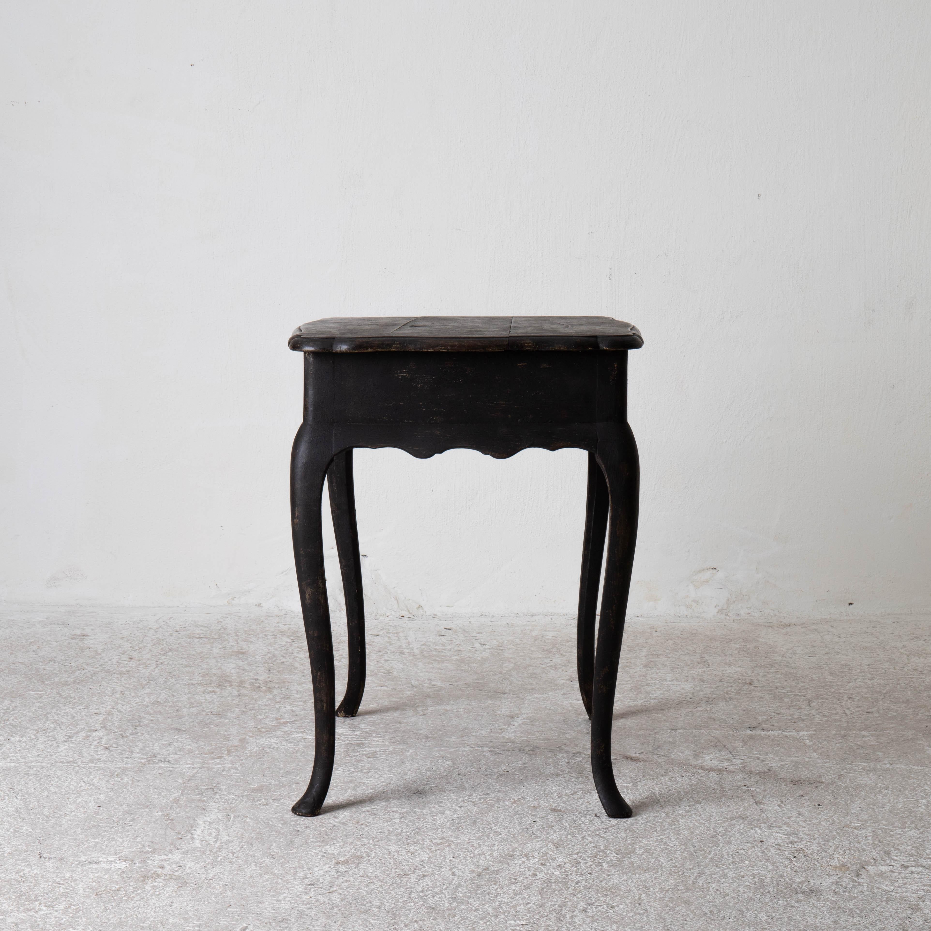 Hand-Painted Side Table Swedish Rococo Black Sweden