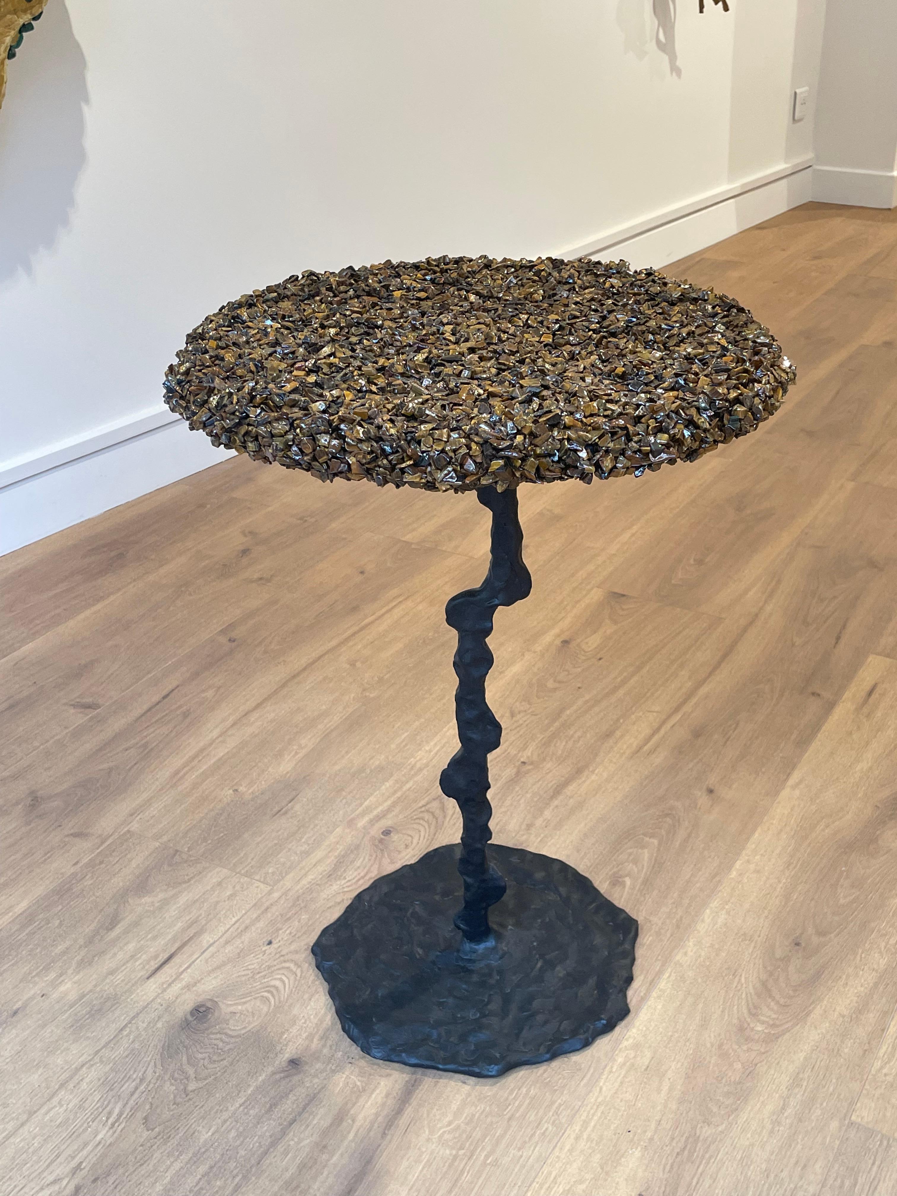 French Side table, Tiger eye, brown, 18 inches, in stock For Sale