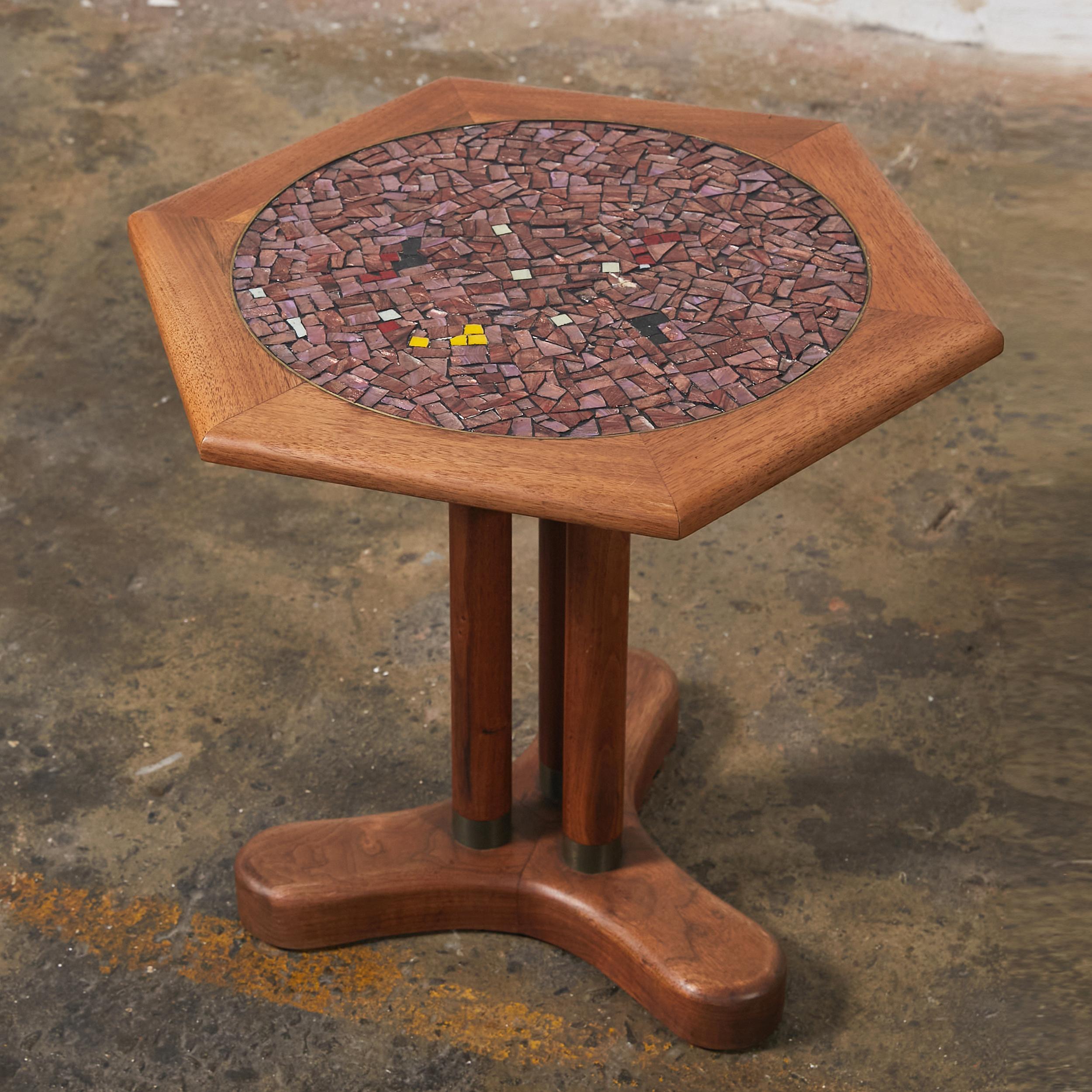 Mid-Century Modern Side Table Top Inlaid in Glass Mosaic in the Style of Gordon & Jane Martz
