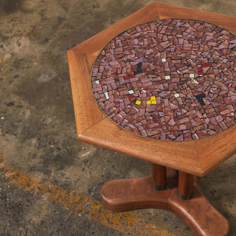 Side Table Top Inlaid with Glass Mosaics in the Style of Gordon and