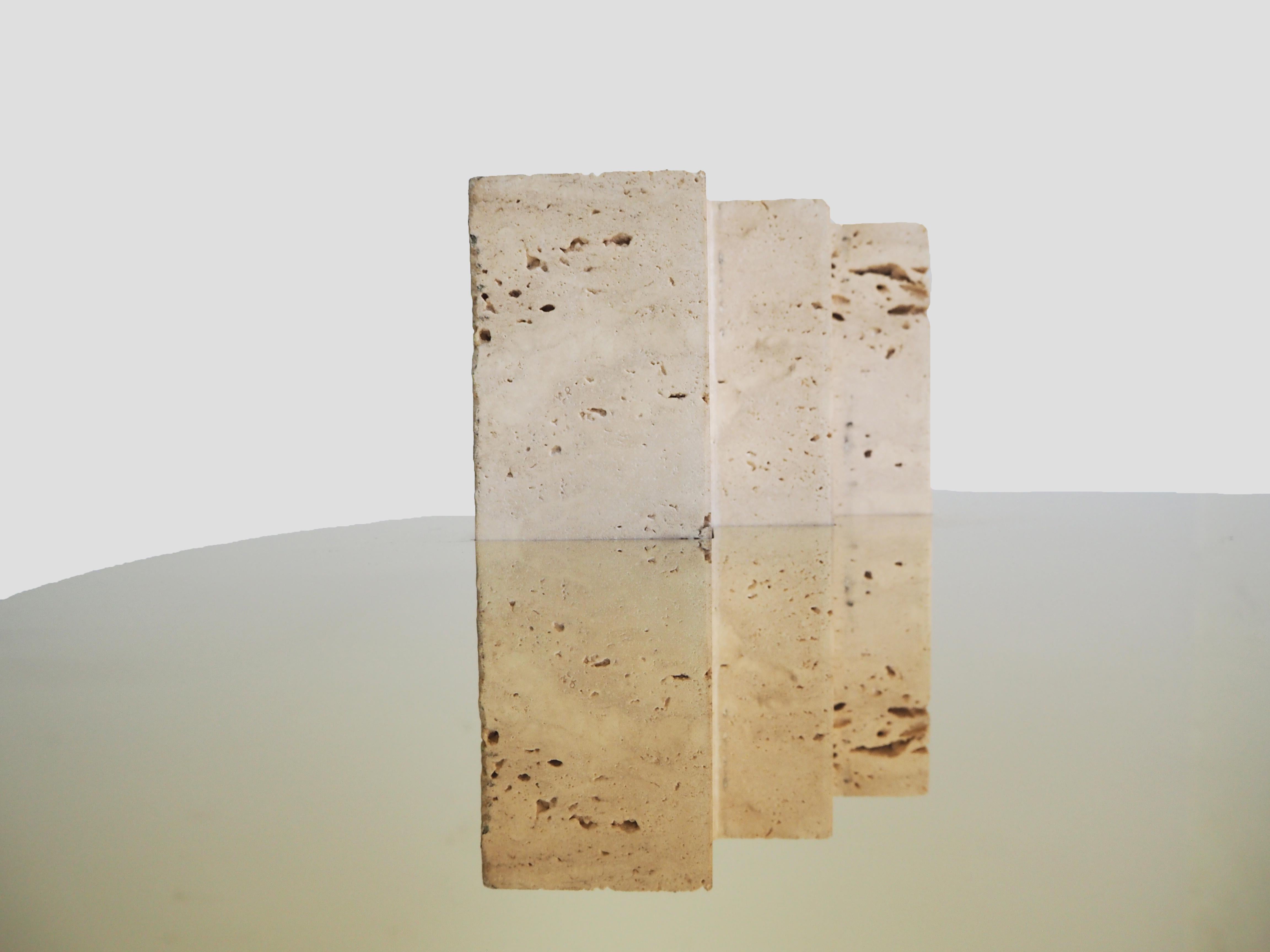 Organic Modern Side Table Travertine and Brass Sculpted by Dessislava Madanska