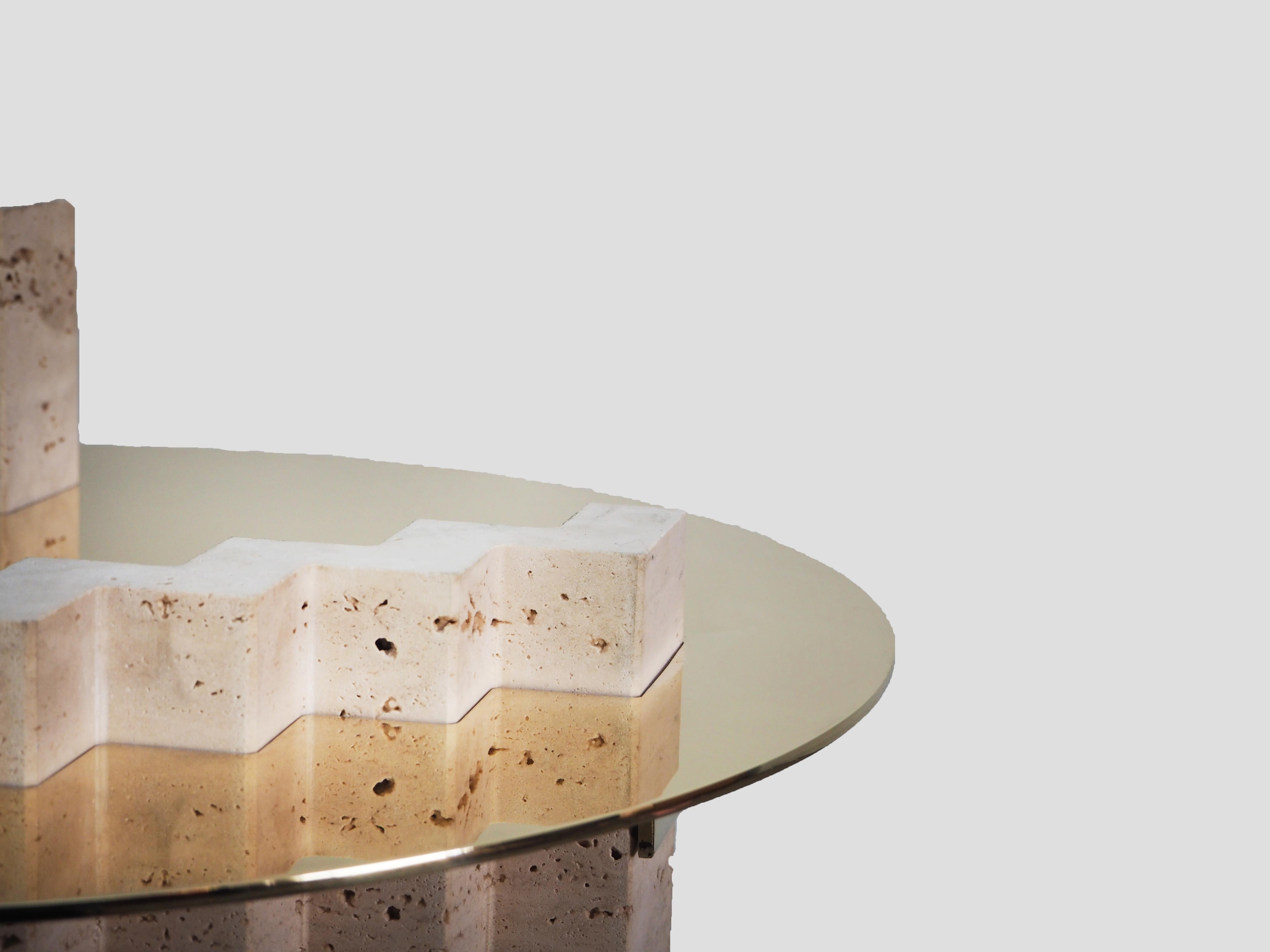 Side Table Travertine and Brass Sculpted by Dessislava Madanska 3