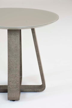 Table d'appoint Traviatta, cuir, plateau en verre