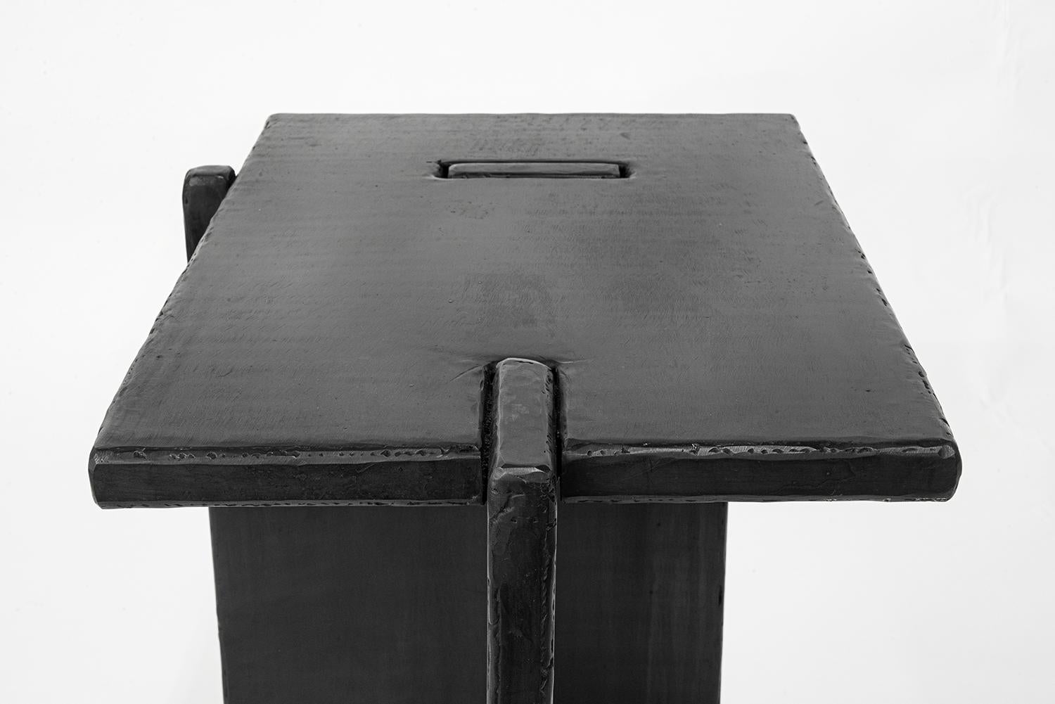 American Side Table Unique Organic Black Modern/Contemporary Waxed Steel For Sale