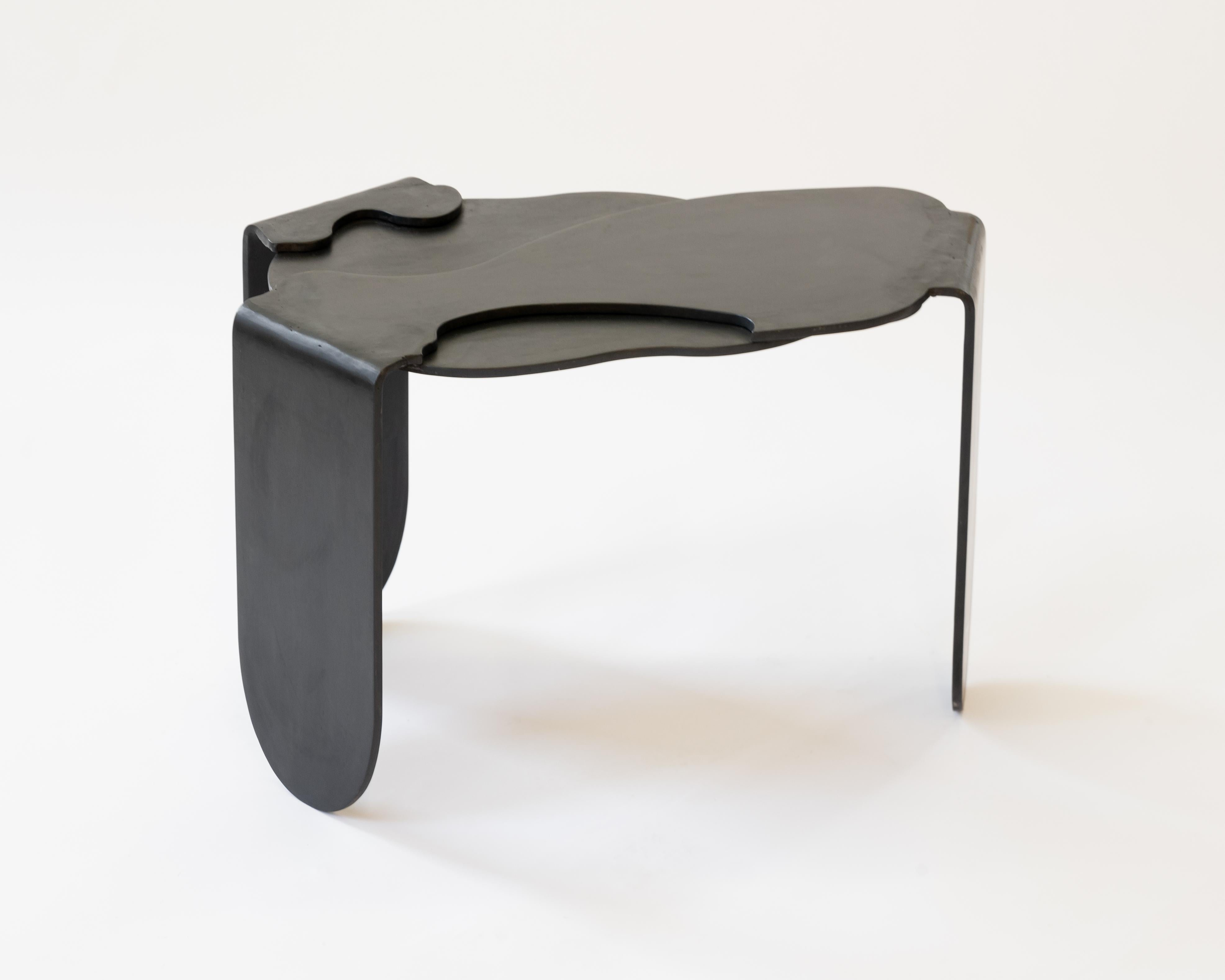 American Side Table Unique Organic Black Modern/Contemporary Waxed Steel For Sale