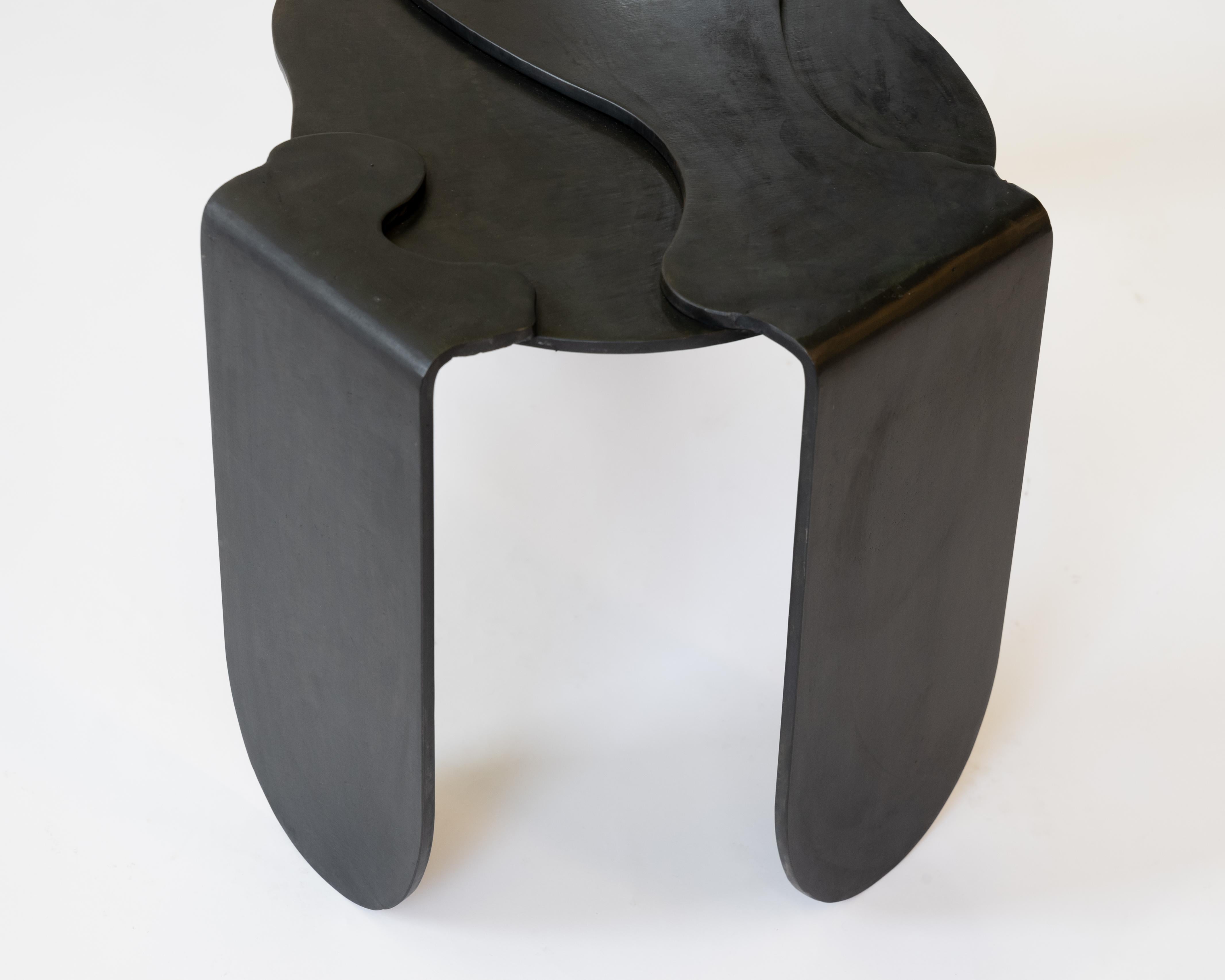 Side Table Unique Organic Black Modern/Contemporary Waxed Steel In New Condition For Sale In Bronx, NY