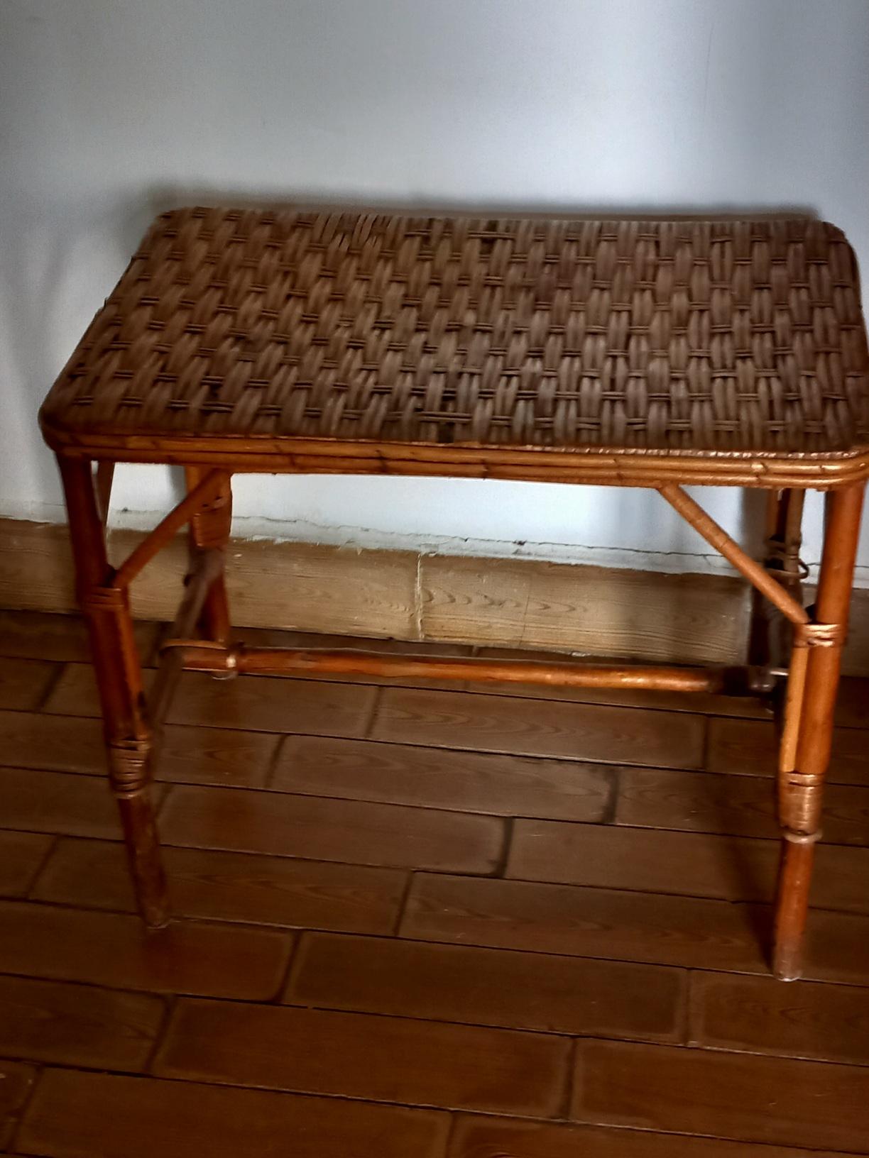 French Side Table Vintage France Wicker Rattan For Sale