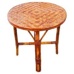 Vintage Round Table Rattan Small  French Riviere Modern Natural Wicker 50s