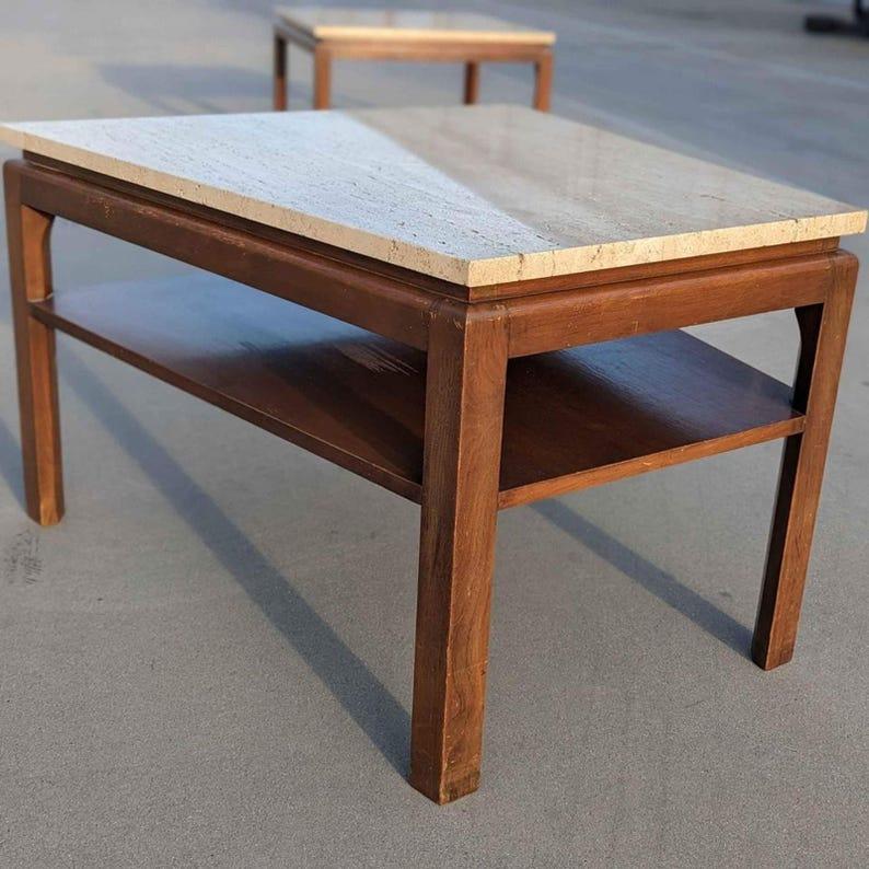 Side Table, Vintage Mid Century, Travertine Top, Walnut, MCM, Accent Table, Living Room, Unique

Measurements: 32