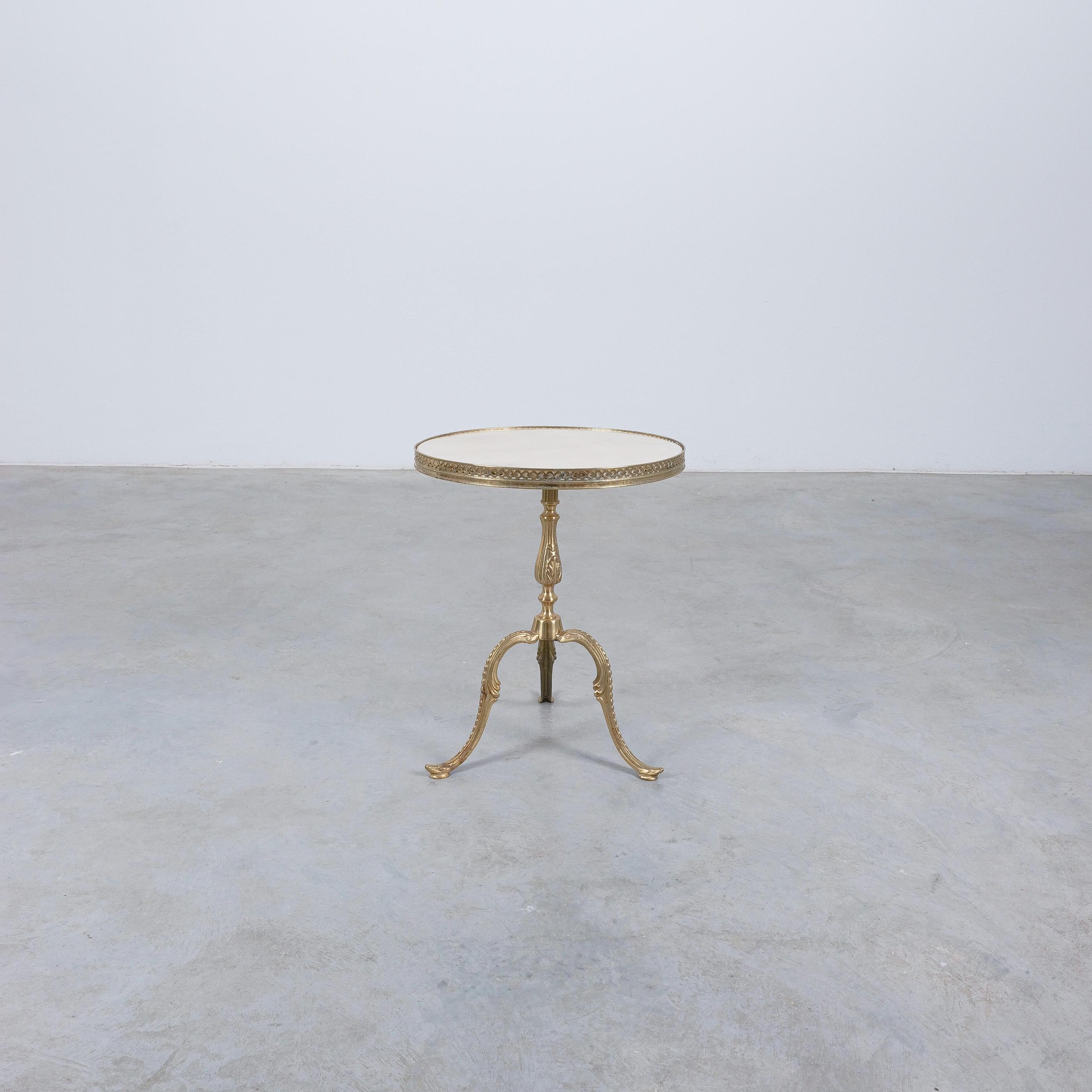 Neoclassical Side Table White Marble Top With Brass Base, France, circa 1950 For Sale