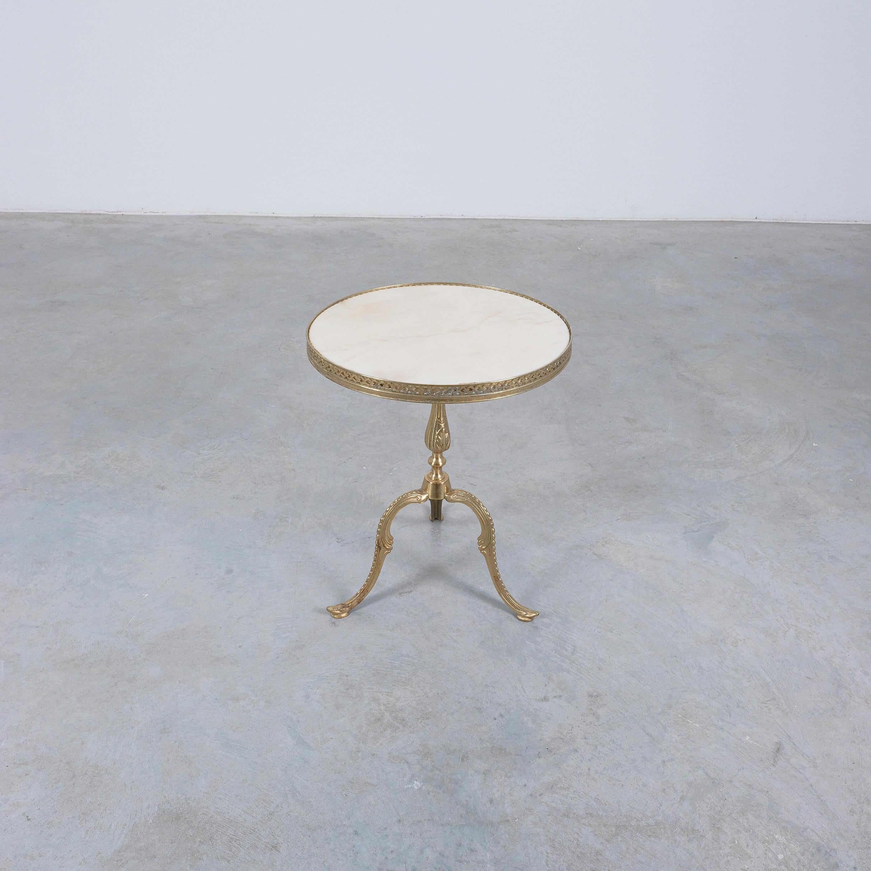 French Side Table White Marble Top With Brass Base, France, circa 1950 For Sale