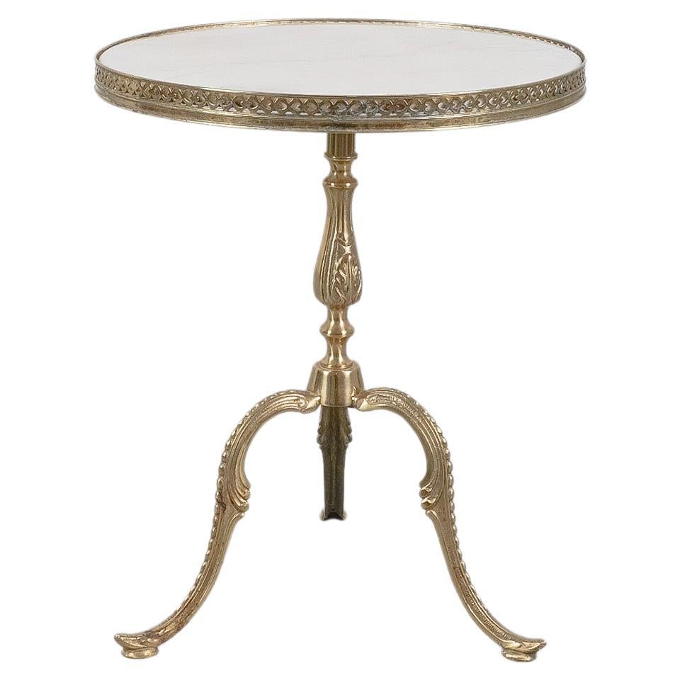 Side Table White Marble Top With Brass Base, France, circa 1950 For Sale