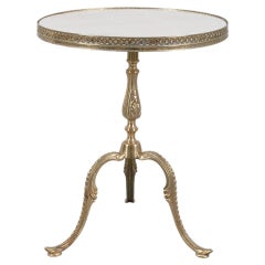 Retro Side Table White Marble Top With Brass Base, France, circa 1950