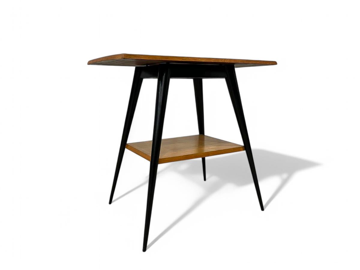 Wood Side Table with a Swivel Top in Pau Marfim & Ebony Finish, c.1950s For Sale