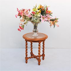 Side Table with Barley Twist Legs and Cane Top, Late 20th Century