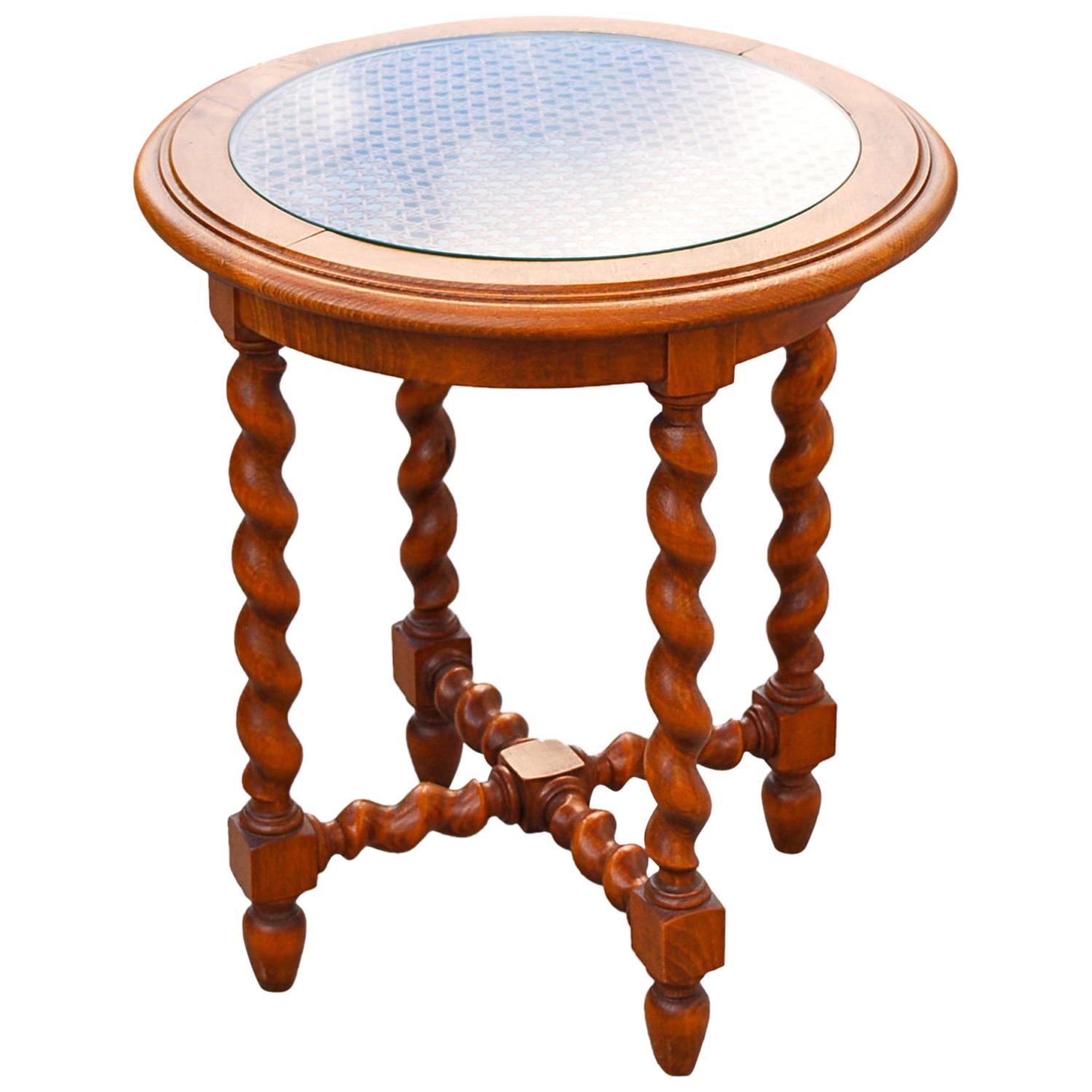 Side Table with Barley Twist Legs and Cane Top, Late 20th Century For Sale