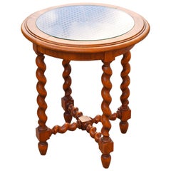 Side Table with Barley Twist Legs and Cane Top, Late 20th Century