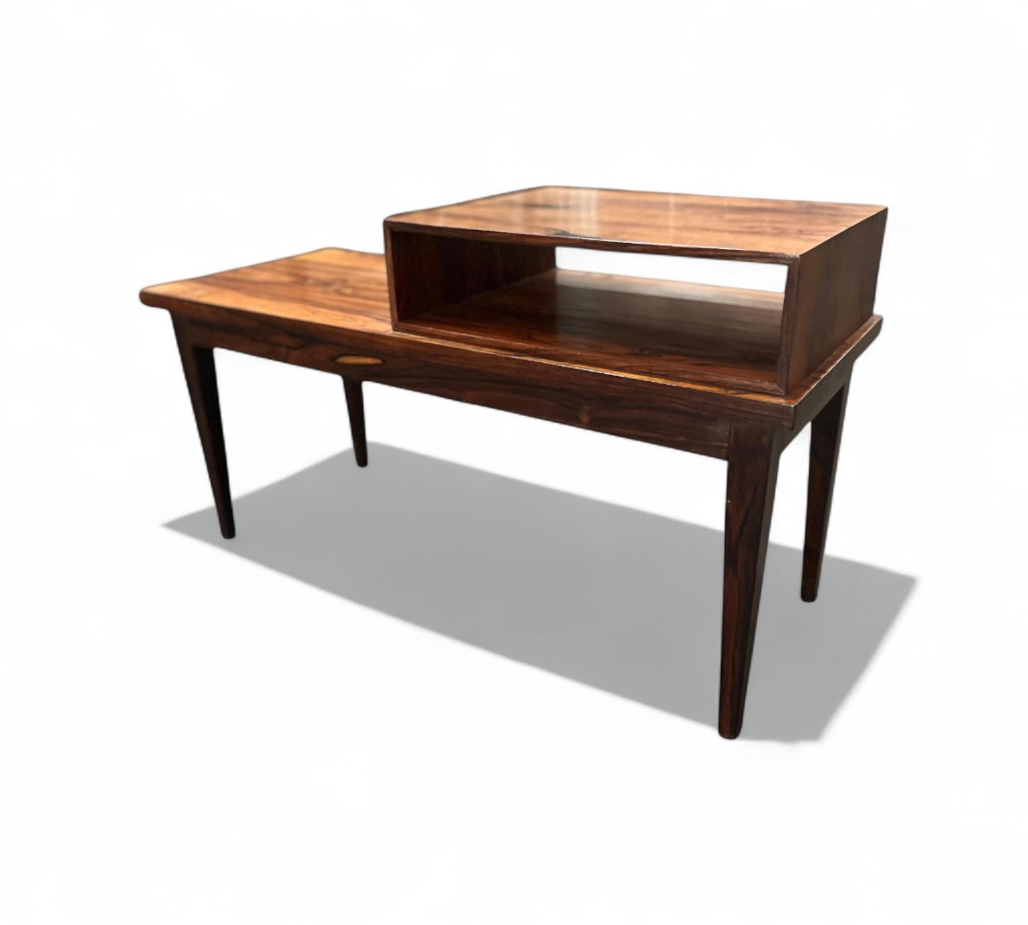 Mid-Century Modern Side Table with Bench & Storage in Hardwood, c. 1960s For Sale