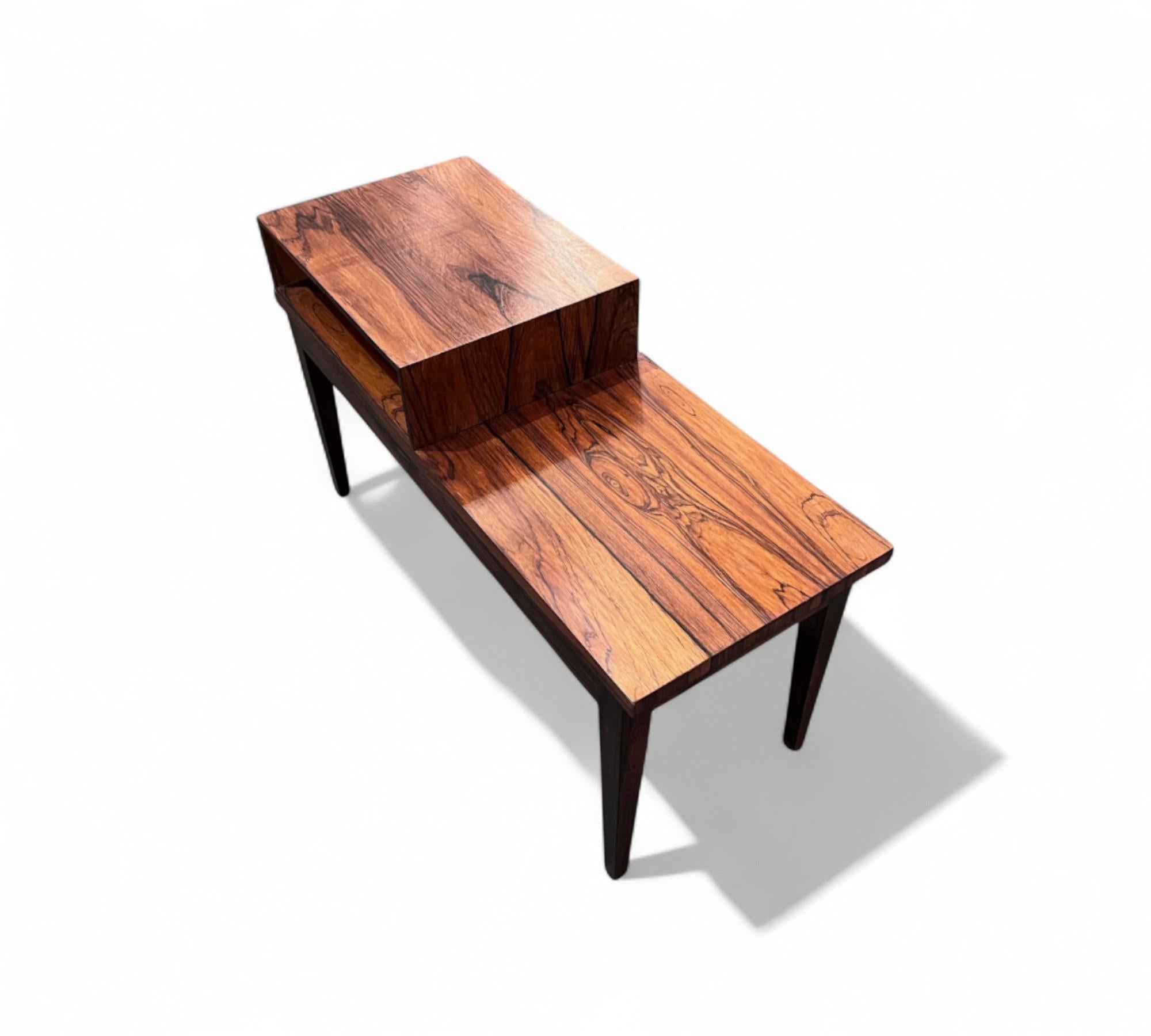 20th Century Side Table with Bench & Storage in Hardwood, c. 1960s For Sale