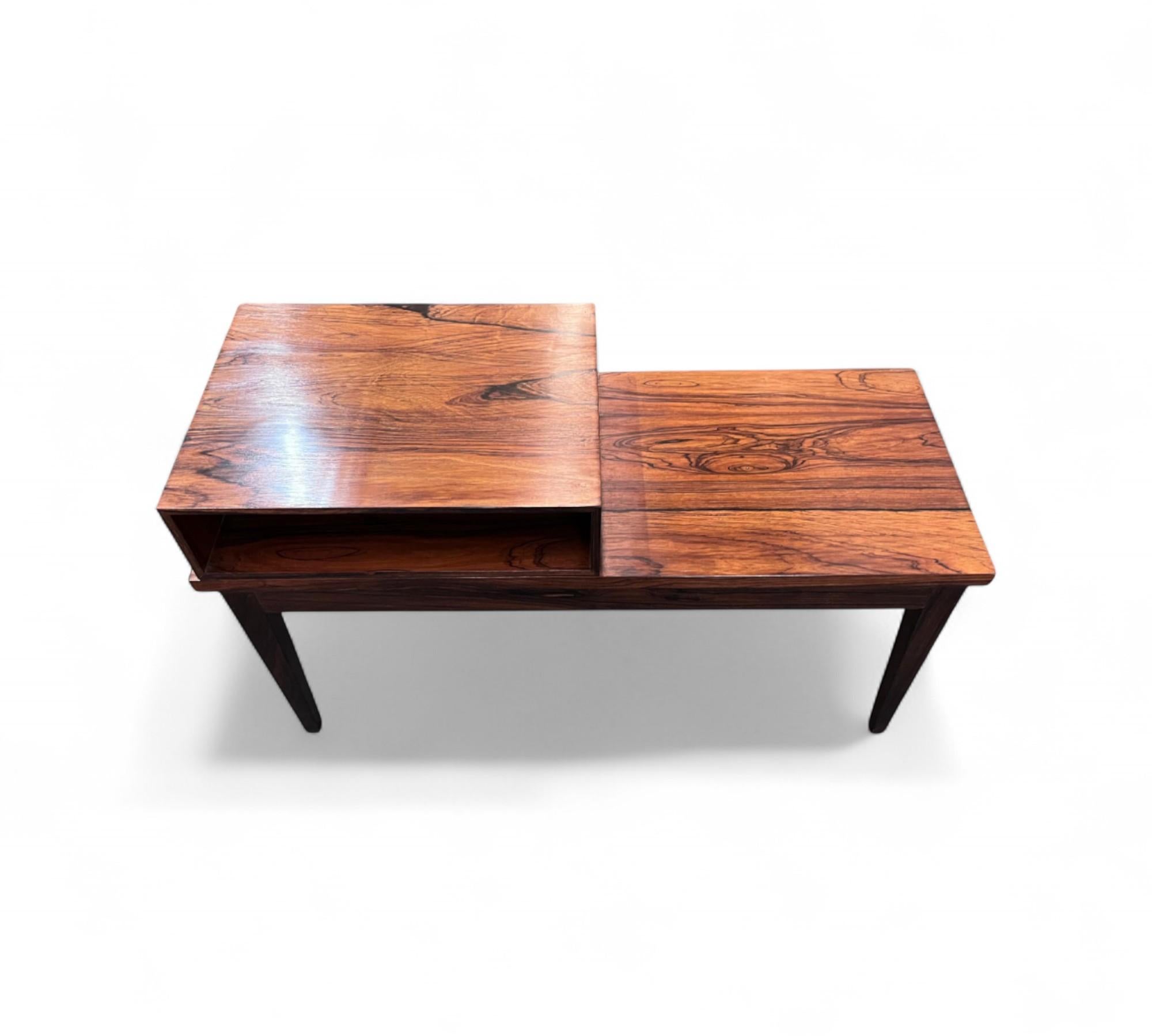 Side Table with Bench & Storage in Hardwood, c. 1960s For Sale 1