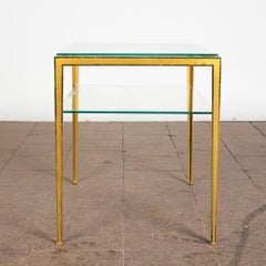 Side Table with Brass Frame Glass Top and Shelf, Münchener Werkstatten, 1960s