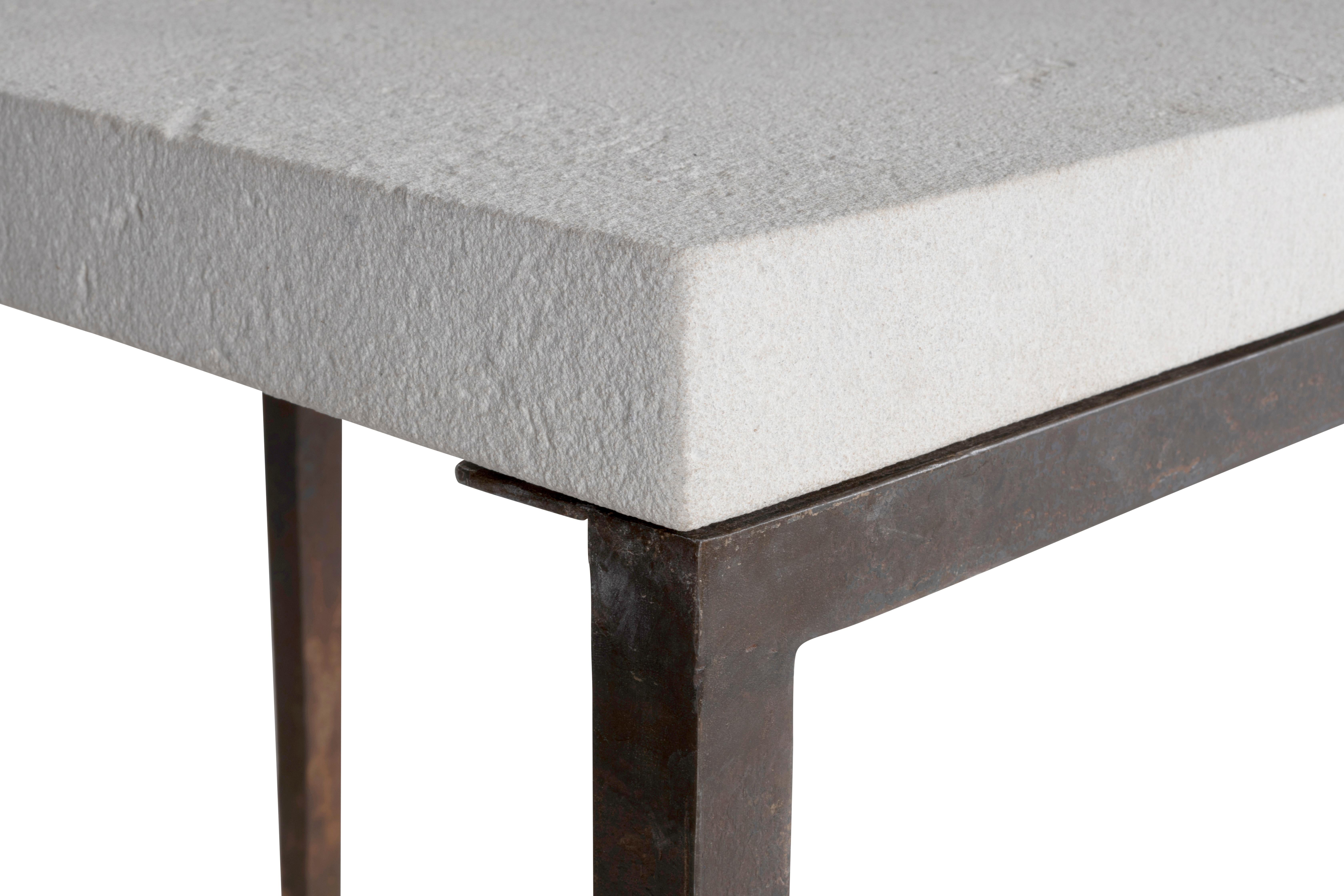 20th Century Side Table with Cast Iron Tapered Legs and Limestone Top