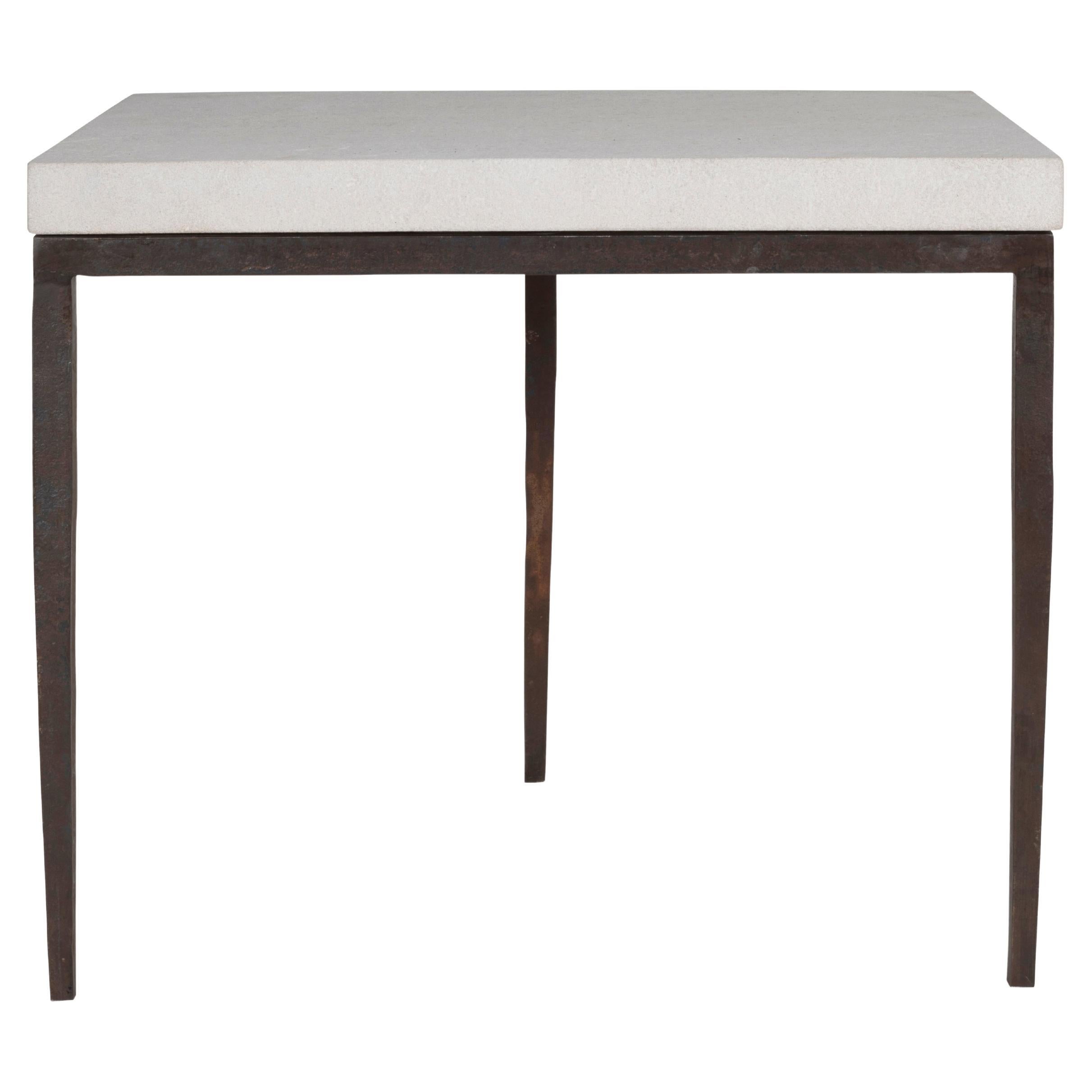 Side Table with Cast Iron Tapered Legs and Limestone Top