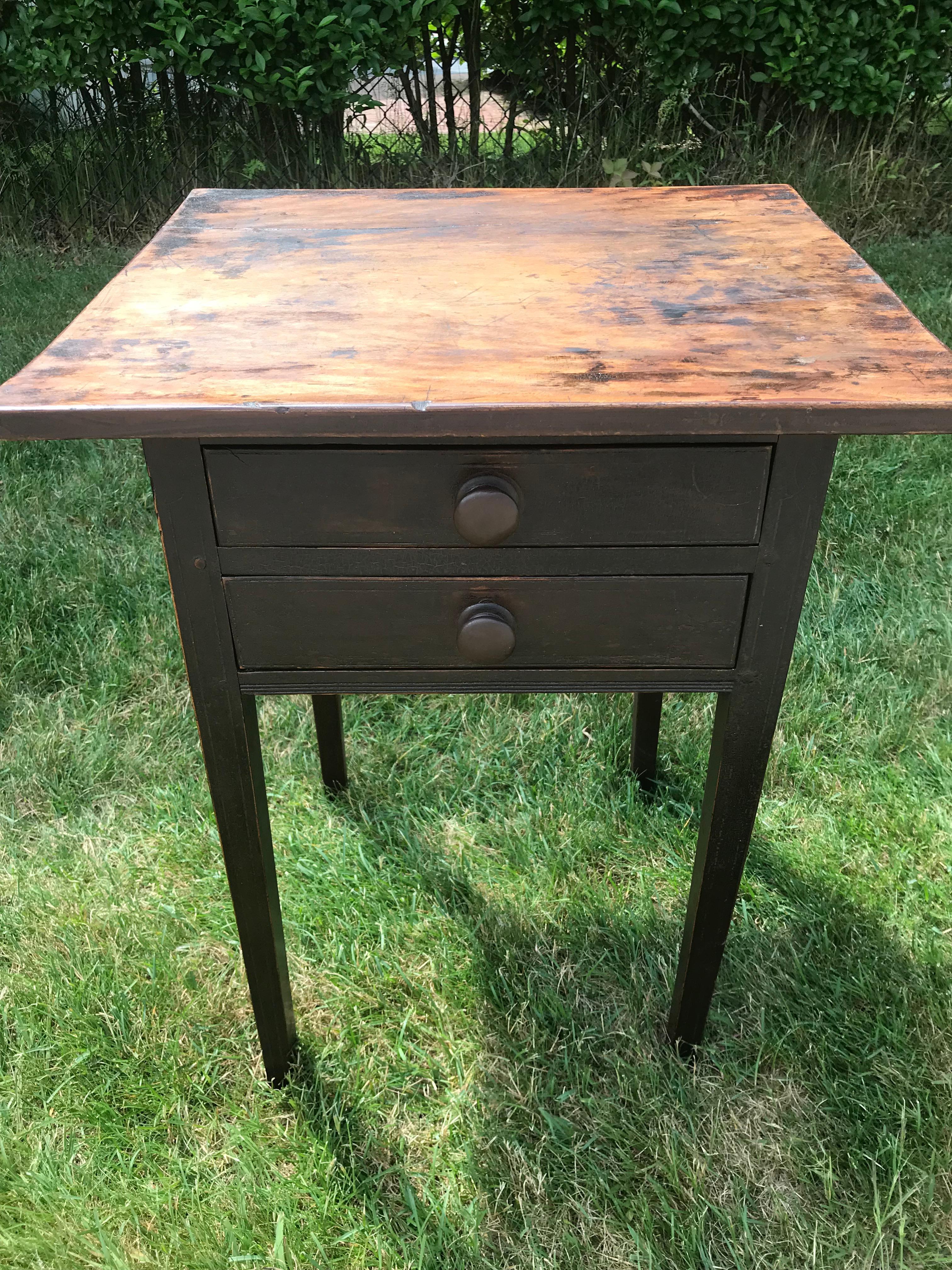 19th Century Side Table with Dark Painted Base and Knobs