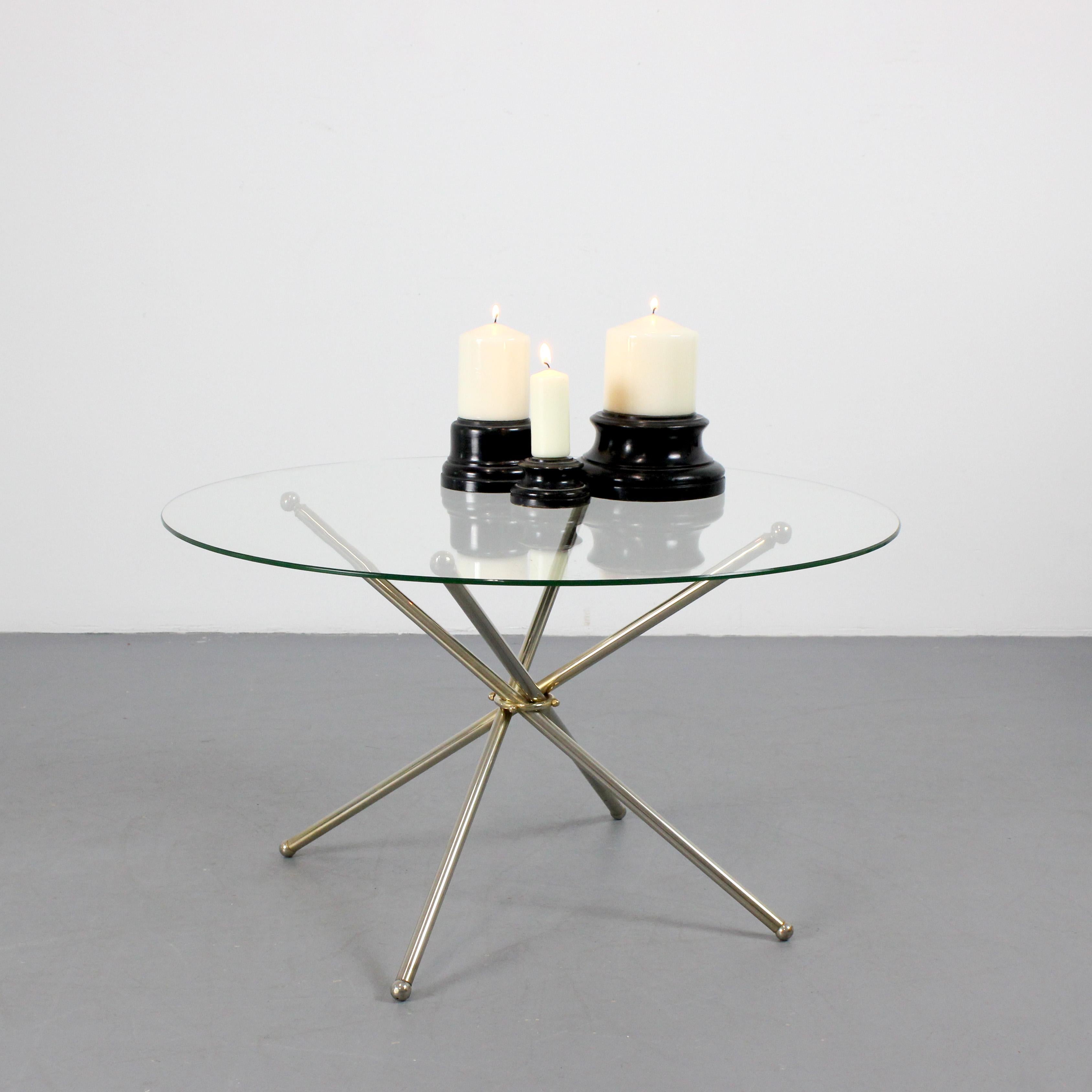 Spanish Side table with folding frame in gold chrome and glass top - c. 1980 For Sale