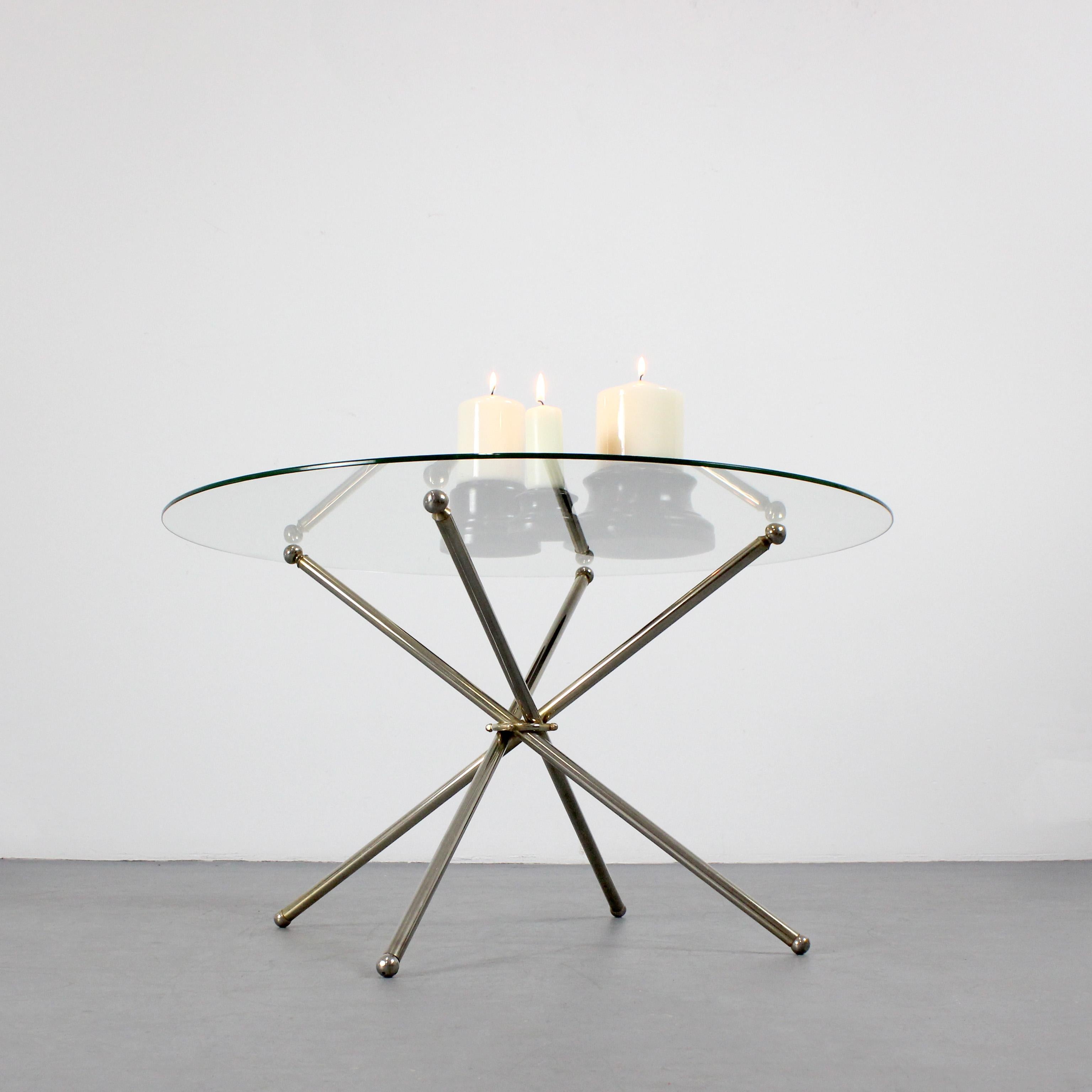 20th Century Side table with folding frame in gold chrome and glass top - c. 1980 For Sale