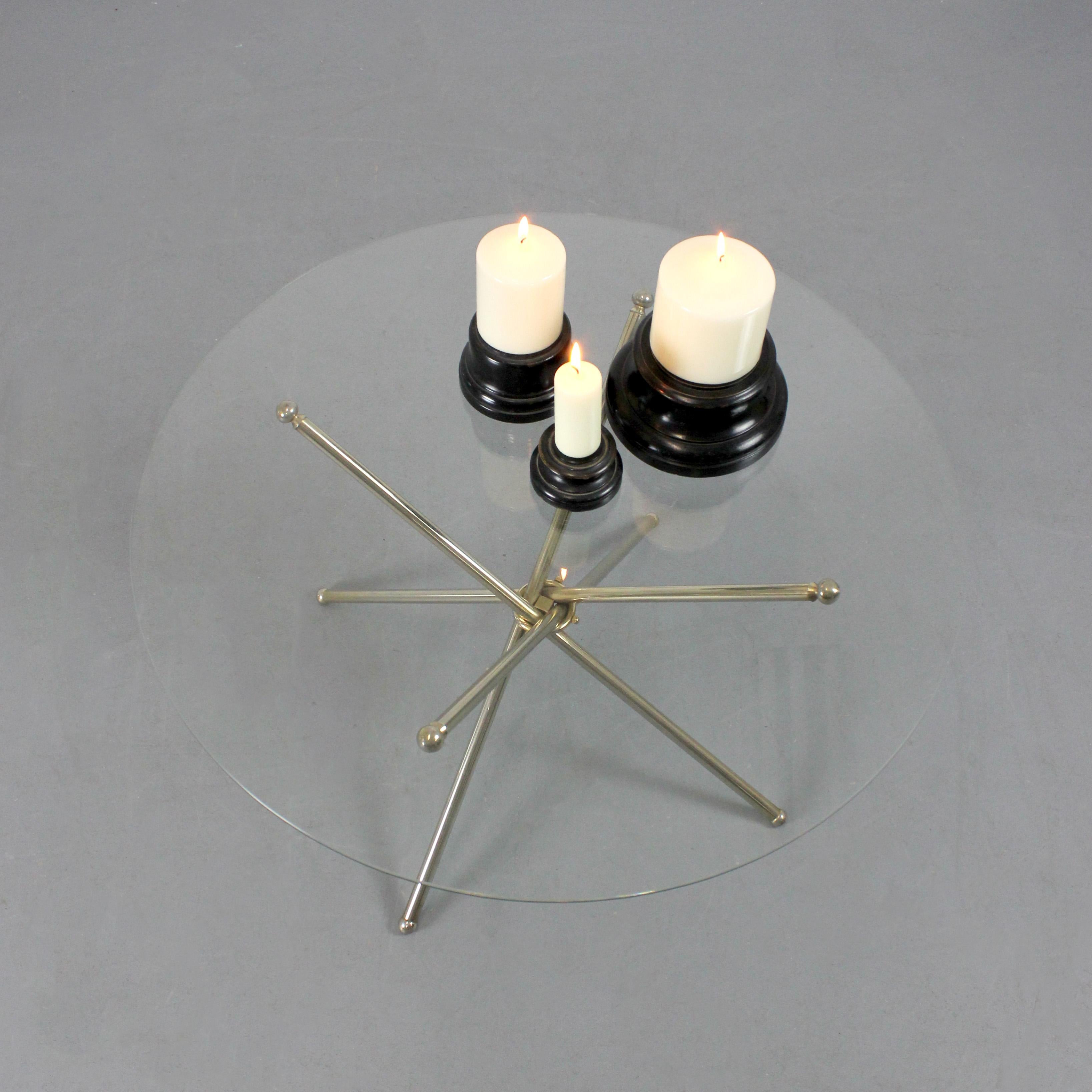 Metal Side table with folding frame in gold chrome and glass top - c. 1980 For Sale