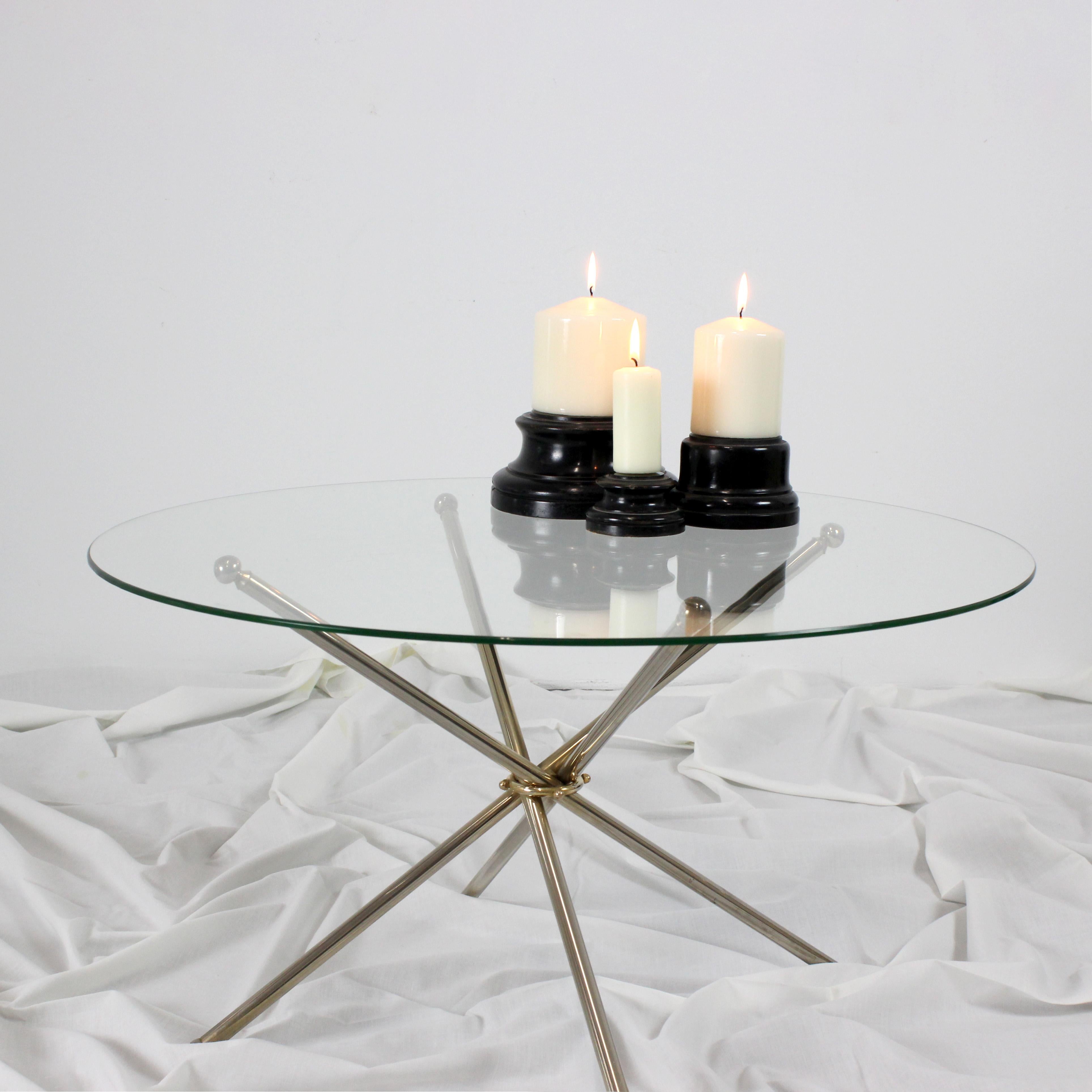 Side table with folding frame in gold chrome and glass top - c. 1980 For Sale 1