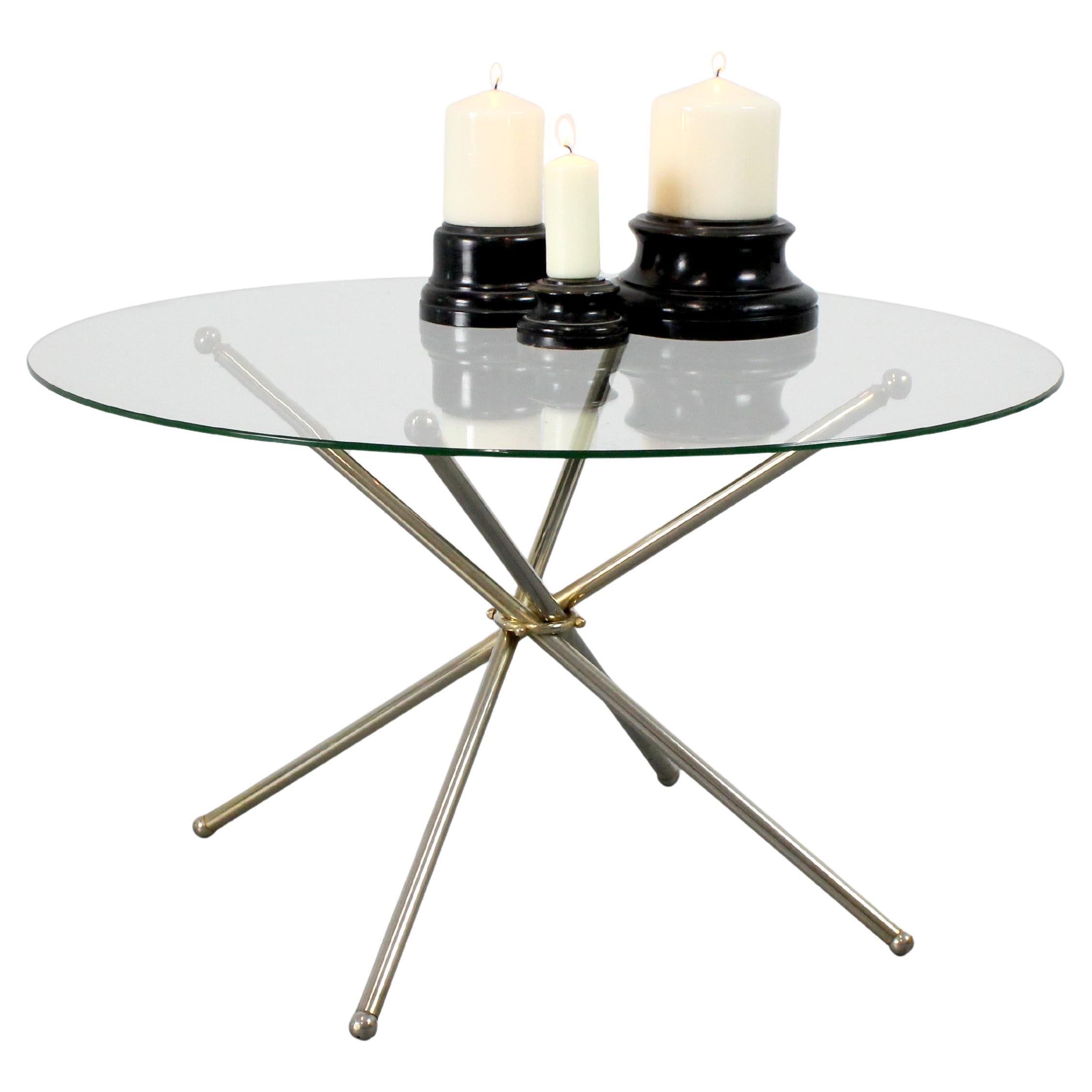 Side table with folding frame in gold chrome and glass top - c. 1980 For Sale