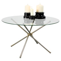 Side table with folding frame in gold chrome and glass top - c. 1980