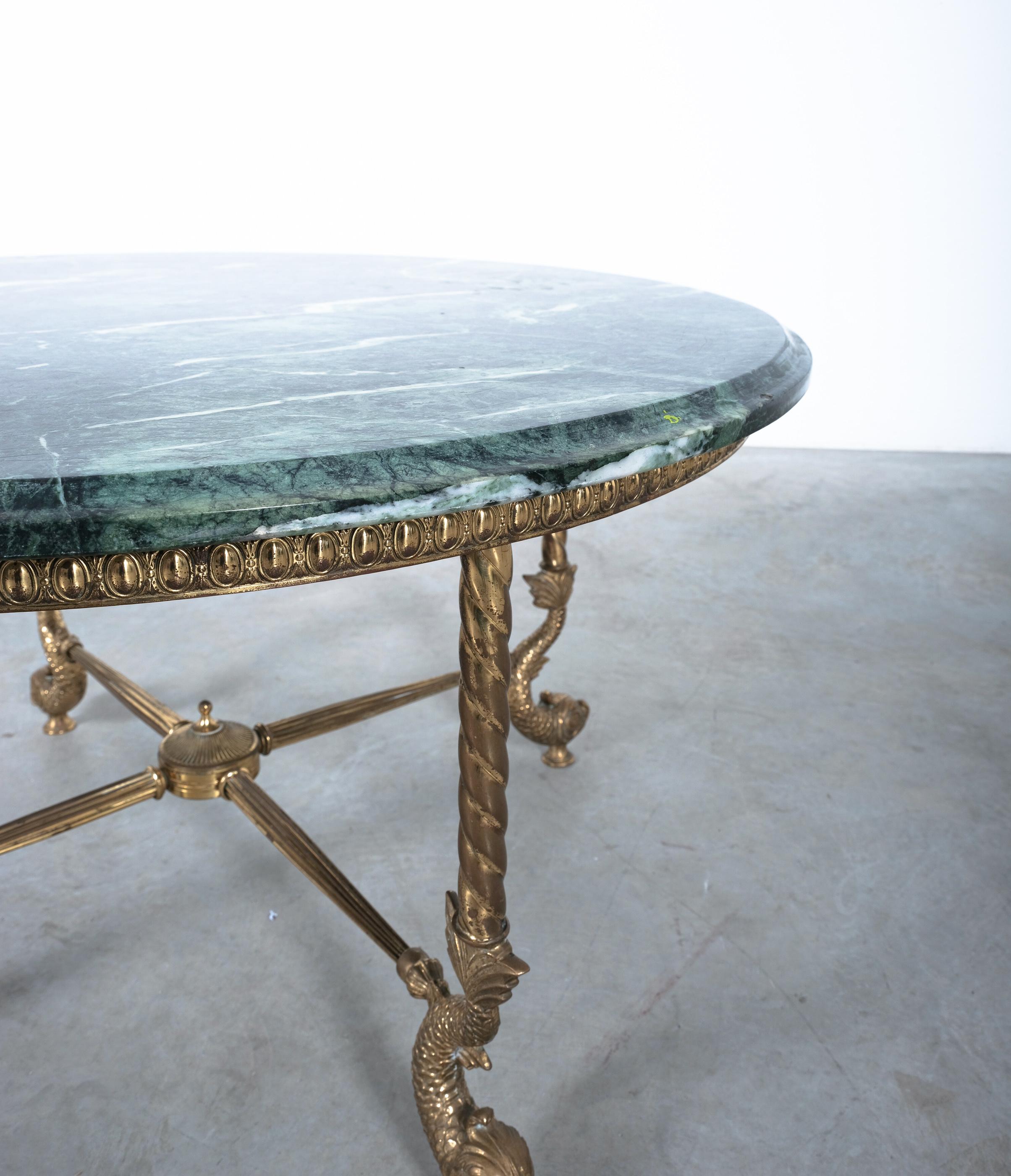 Side Table with Green Marble Tops Brass, France, circa 1940 1