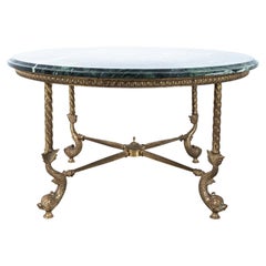 Side Table with Green Marble Tops Brass, France, circa 1940