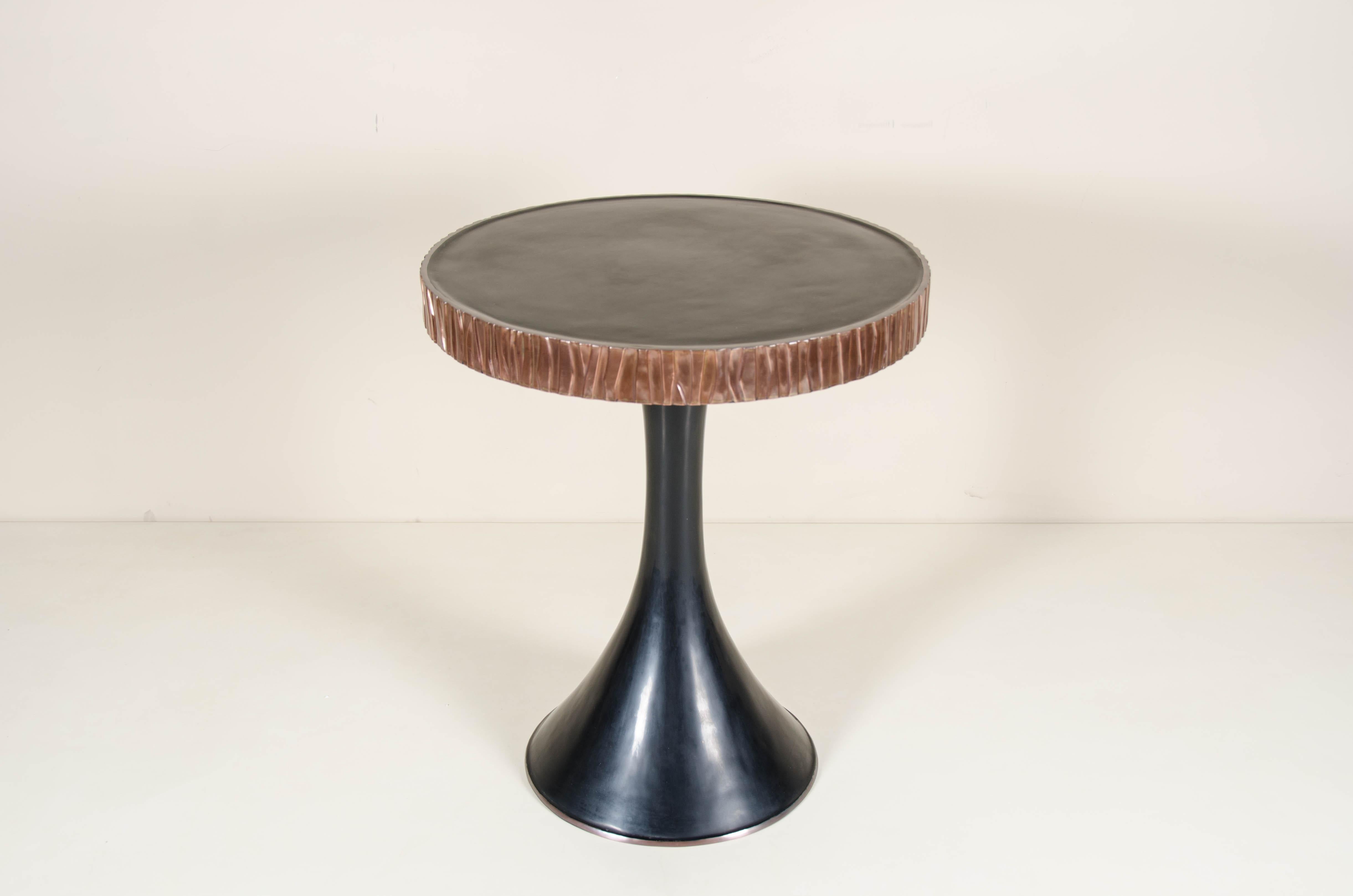 Side Table with Kuai Design Trim by Robert Kuo, Hand Repoussé, Limited Edition In New Condition For Sale In Los Angeles, CA