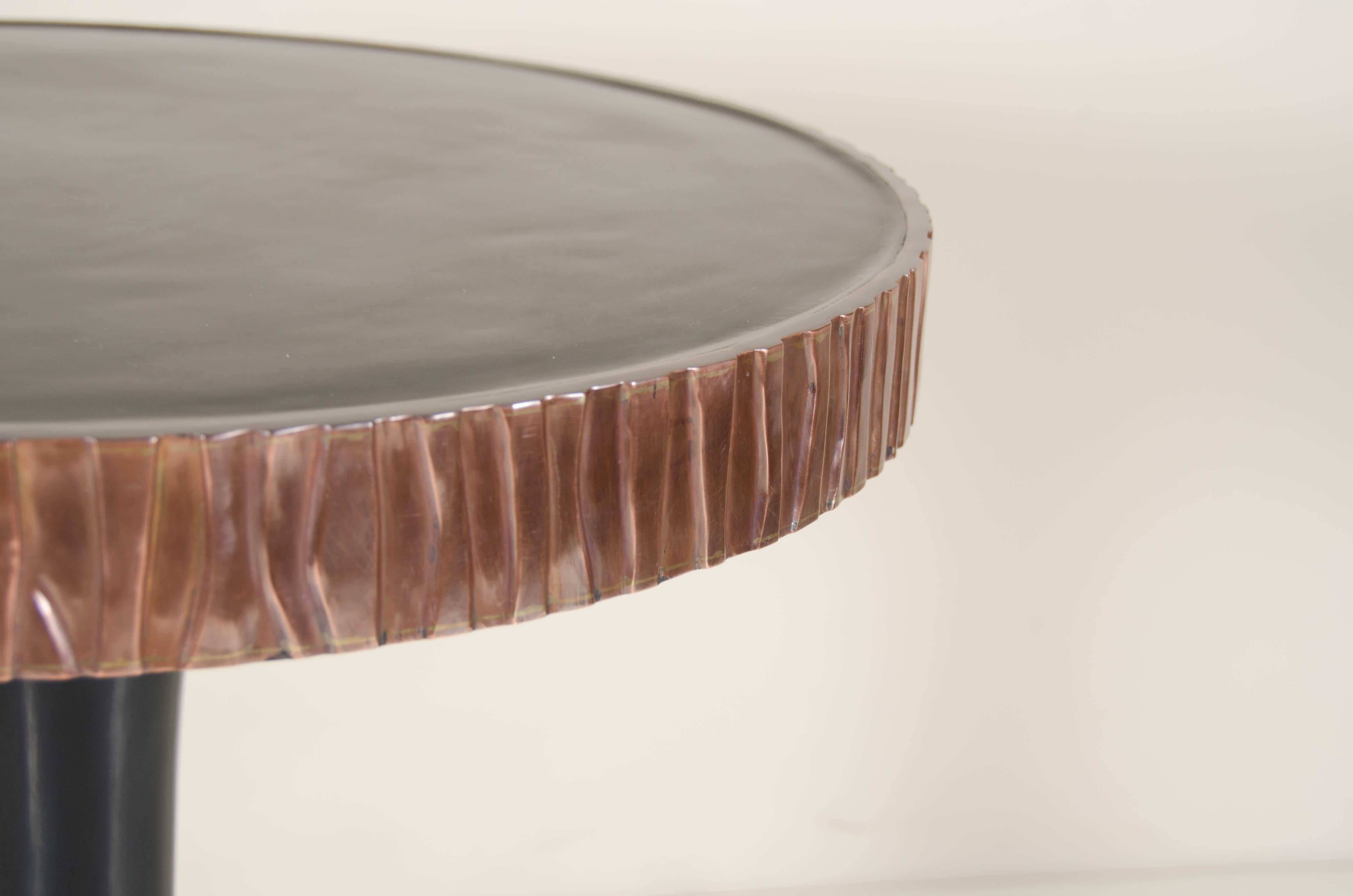 Contemporary Side Table with Kuai Design Trim by Robert Kuo, Hand Repoussé, Limited Edition For Sale