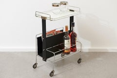 Side Table with Magazine Rack & Bottle Holder Black & White, 1960s