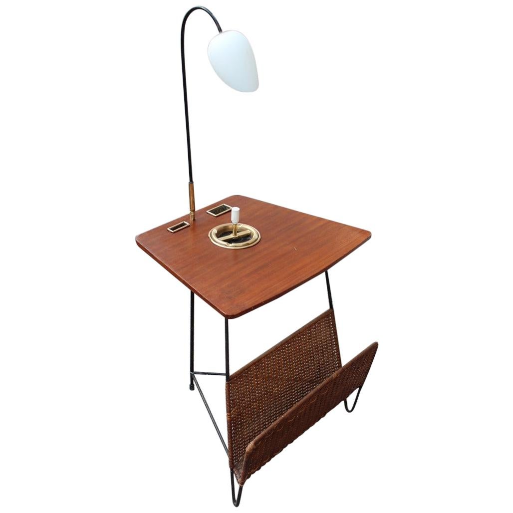 Side Table with Magazine Rack with Lamp Style Home & Campo & Graffi Teak For Sale
