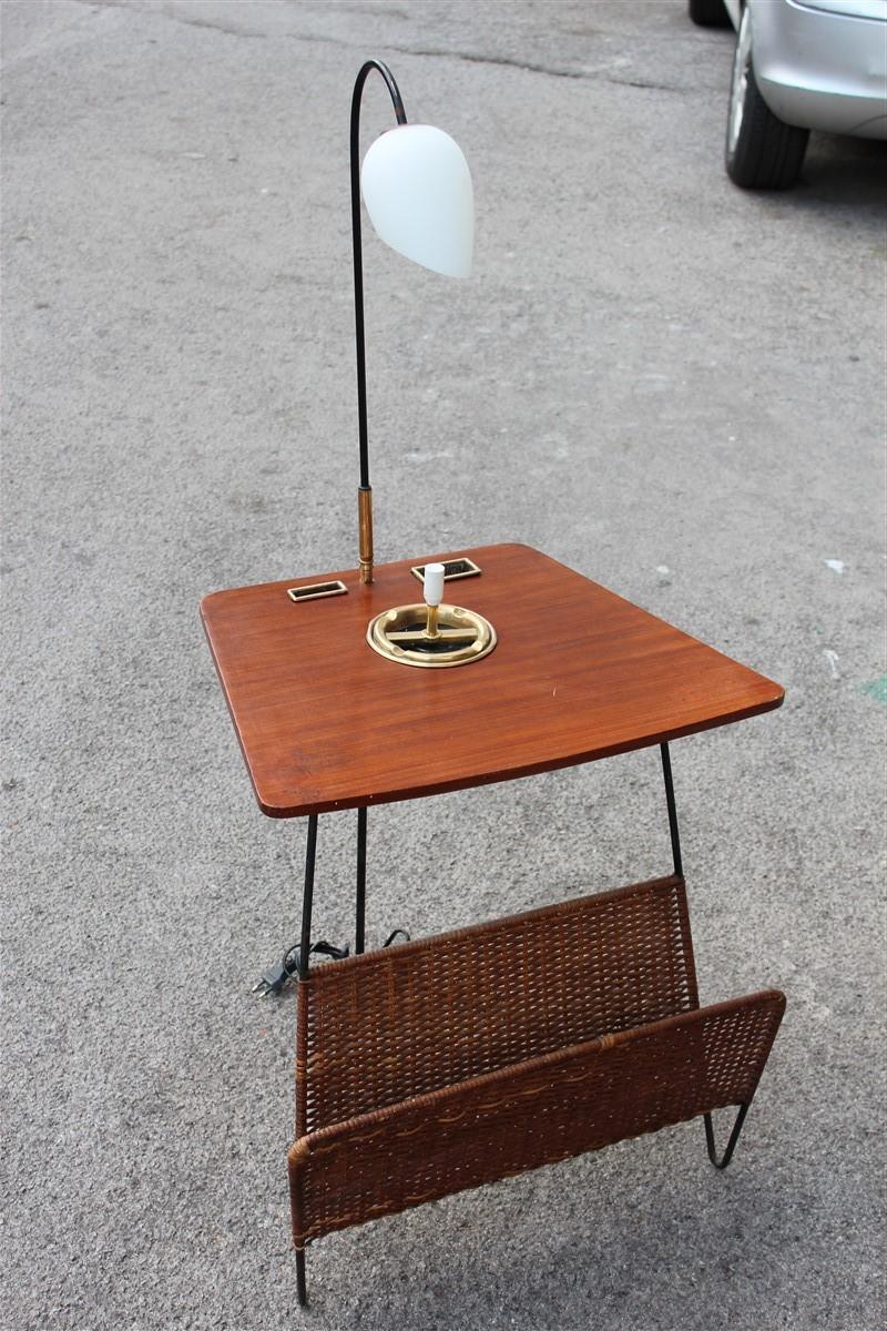 Italian Side Table with Magazine Rack with Lamp Style Home & Campo & Graffi Teak For Sale